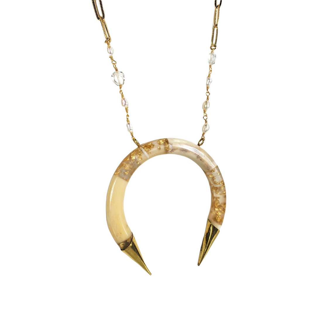The Loz Bone and Acrylic Crescent Horn Necklace