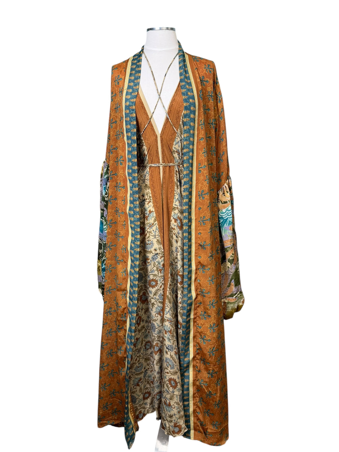 The Desert Empress Vintage Silk Two-Piece Set - Kimono Duster & Point Dress