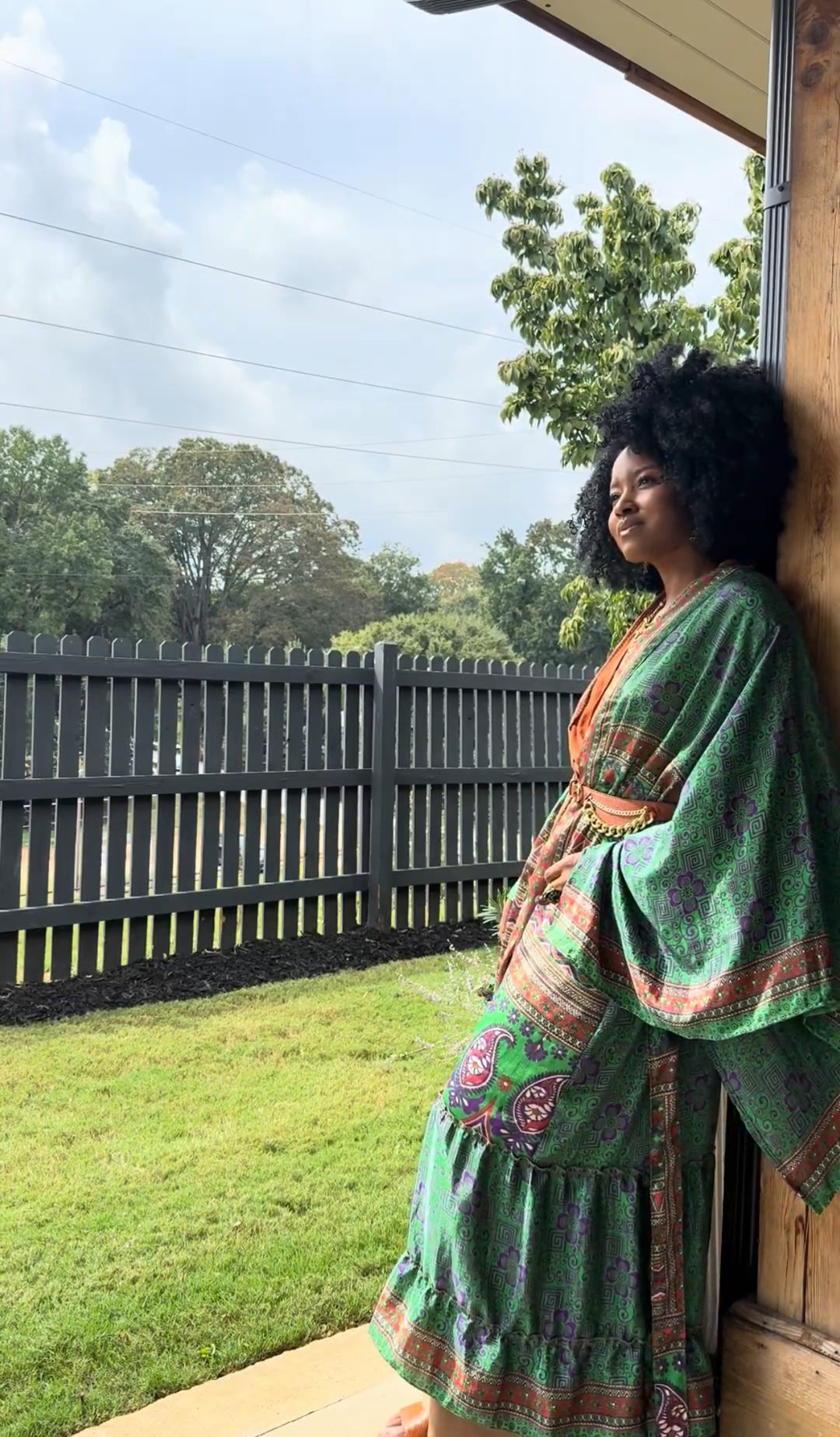 The Emerald Green Vintage Sari Silk Kimono