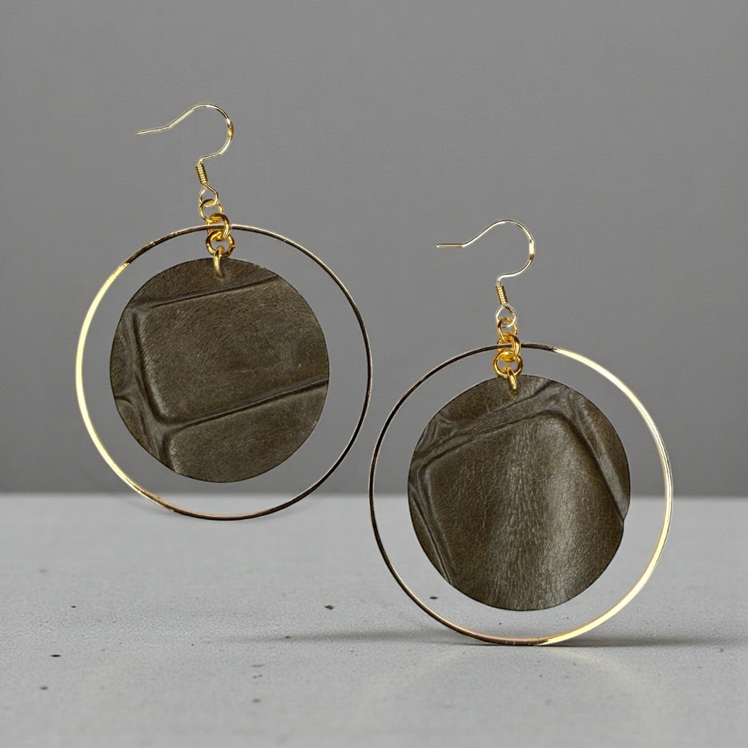 The Deep Olive Green Leather Hoop Earrings