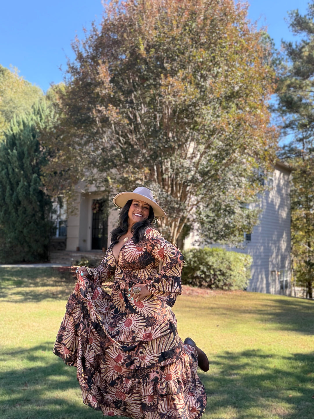 The Amber Bloom Silk Designer Dress