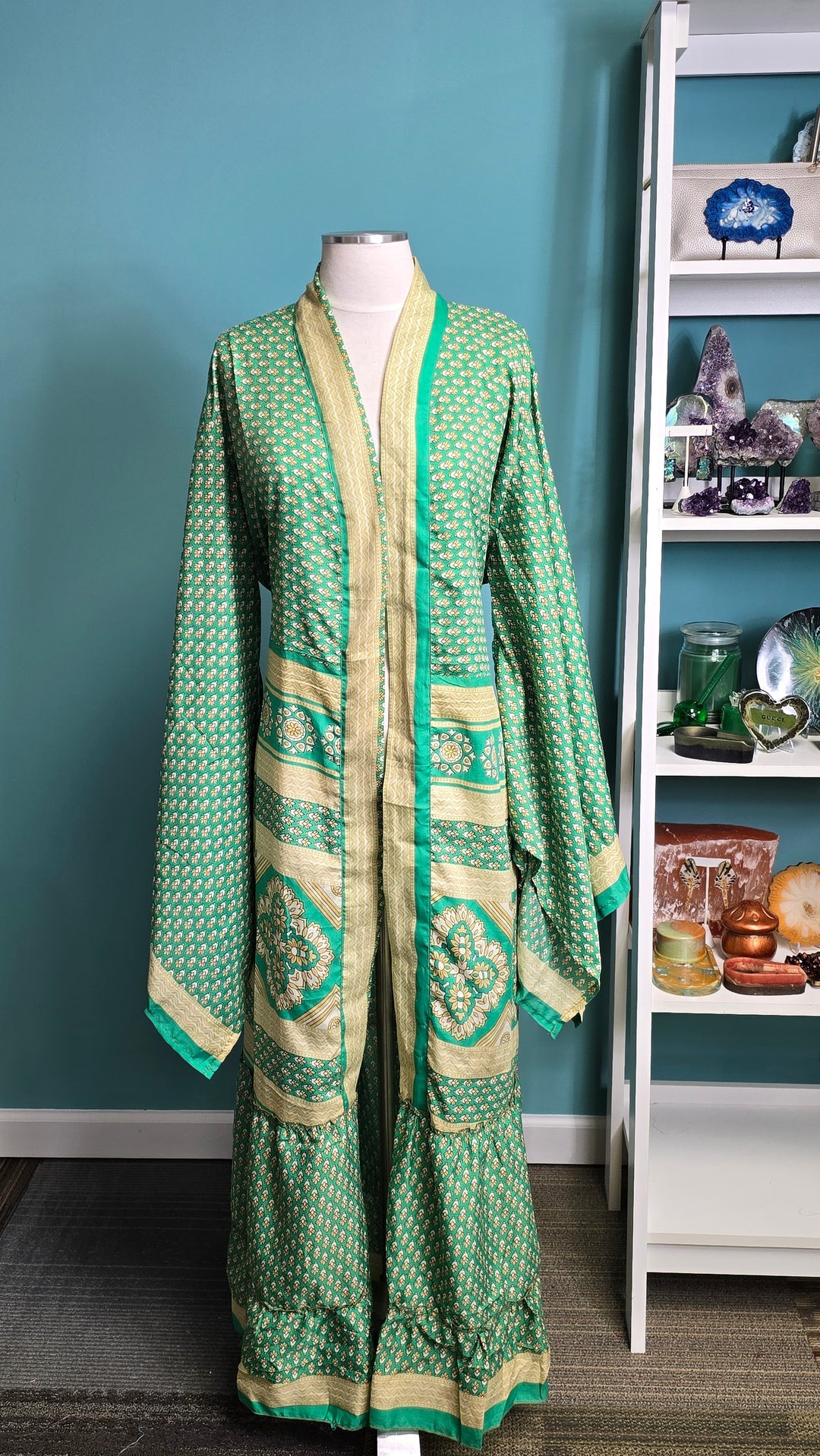 The Emerald Sanctuary Vintage Sari Silk Kimono