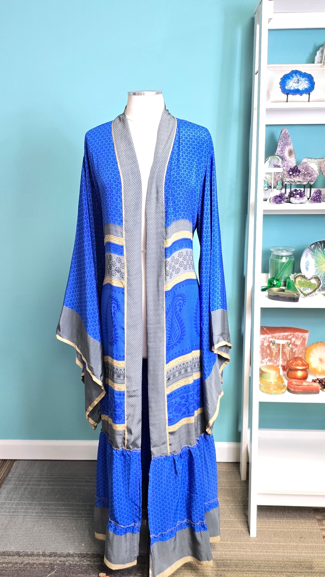 The Blue Empress Vintage Sari Silk Kimono