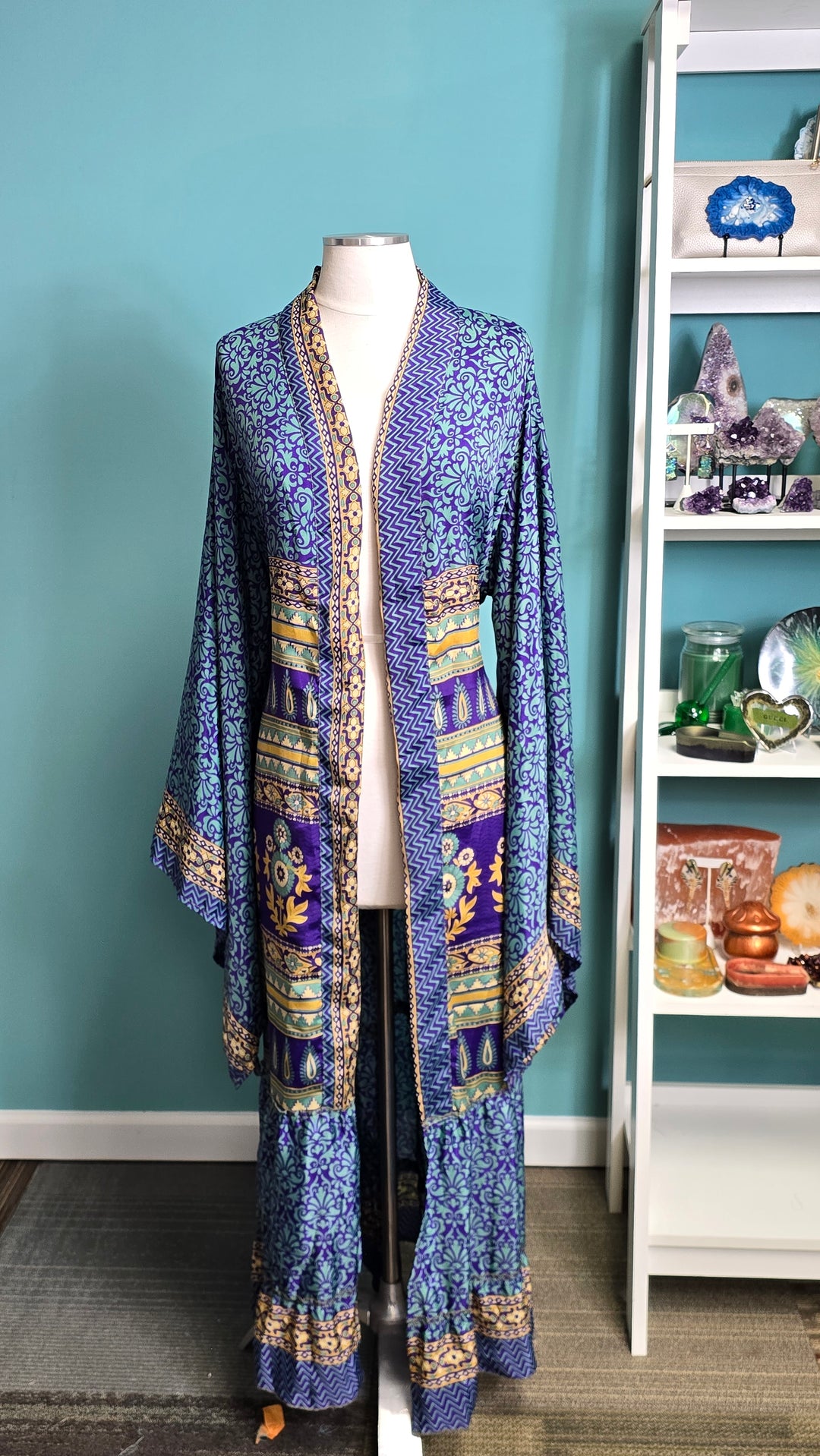 The Midnight Sapphire Vintage Sari Silk Kimono