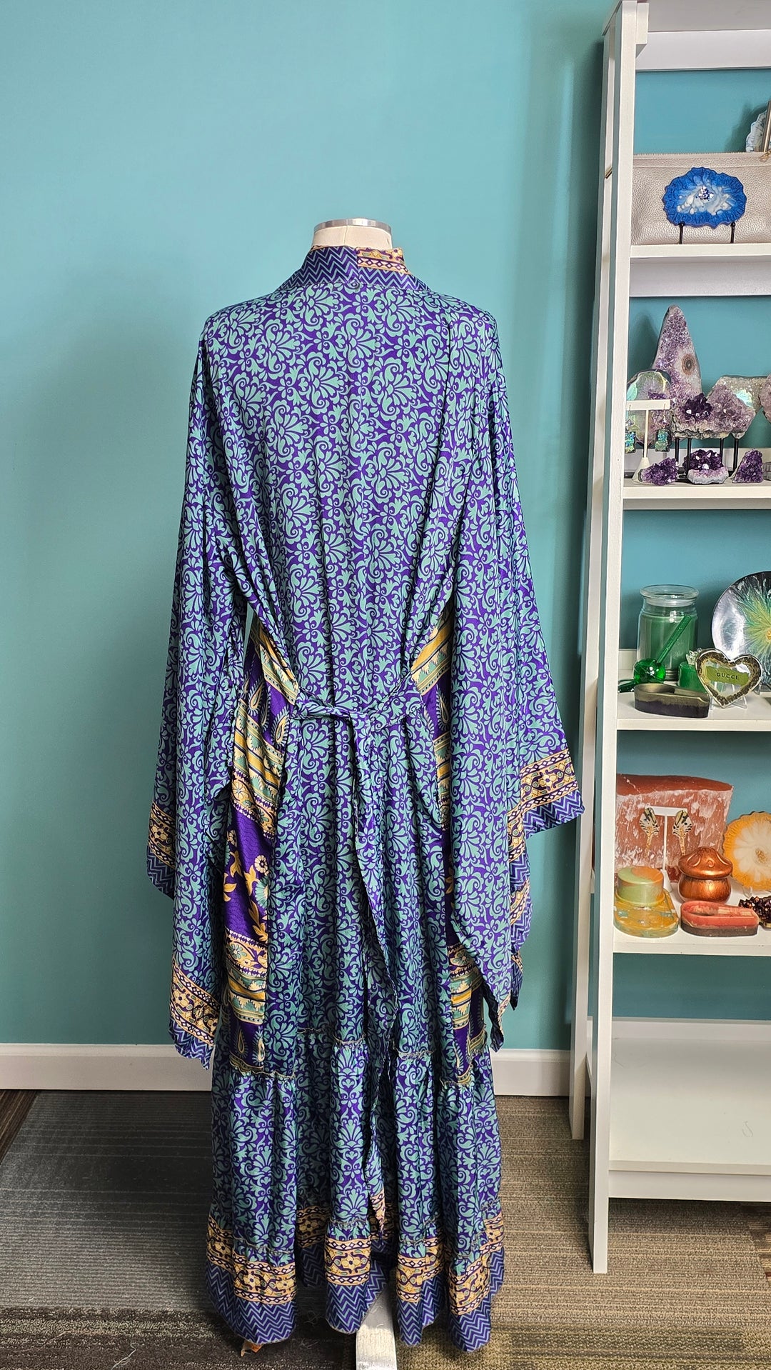 The Midnight Sapphire Vintage Sari Silk Kimono