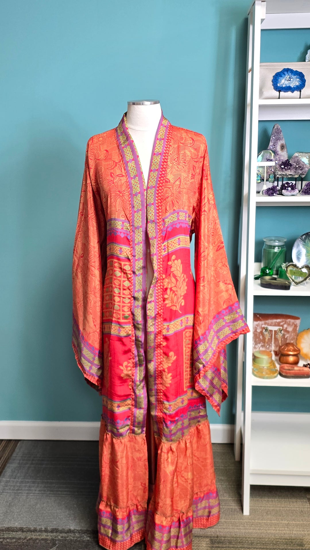 The Sunset Serenade Vintage Sari Silk Kimono