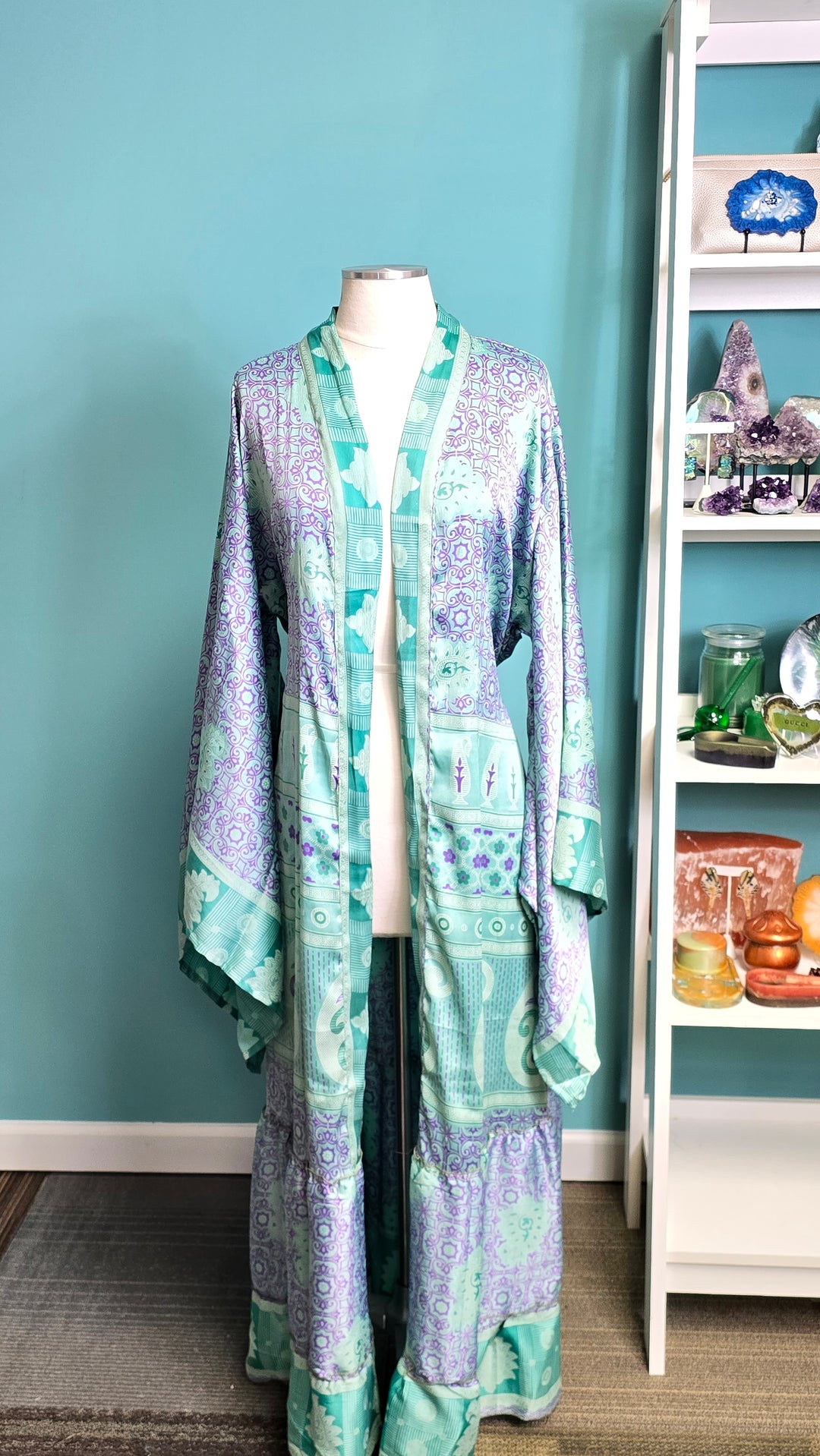 The Sea Glass Whisper Vintage Sari Silk Kimono