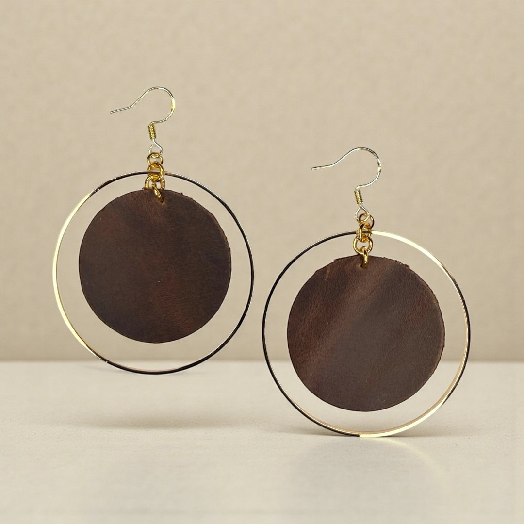 The Chocolate Leather Hoop Earrings