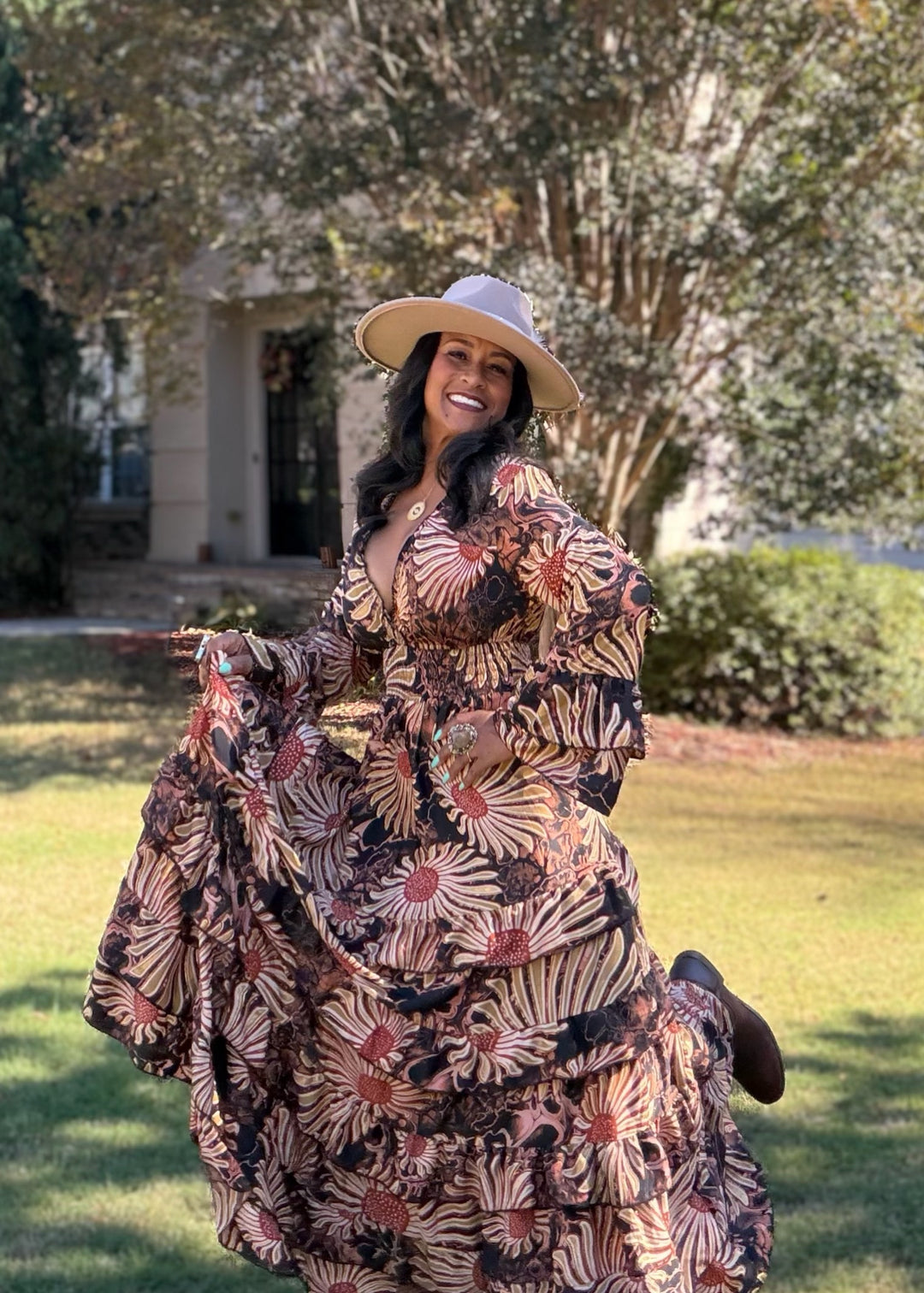 The Amber Bloom Silk Designer Dress