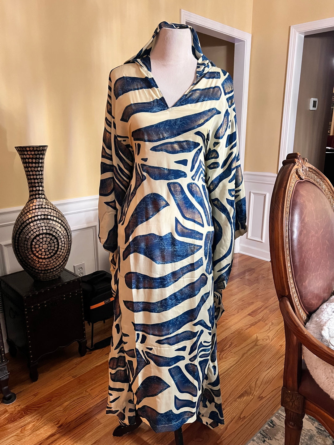 The Blue and Ivory Hooded Caftini