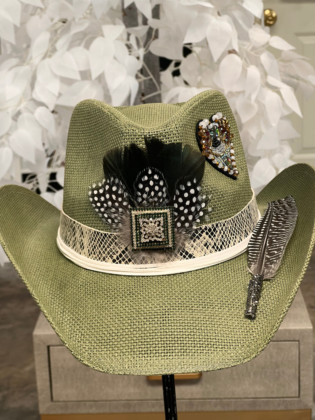 The Sage Green Feather Boho Cowboy Hat