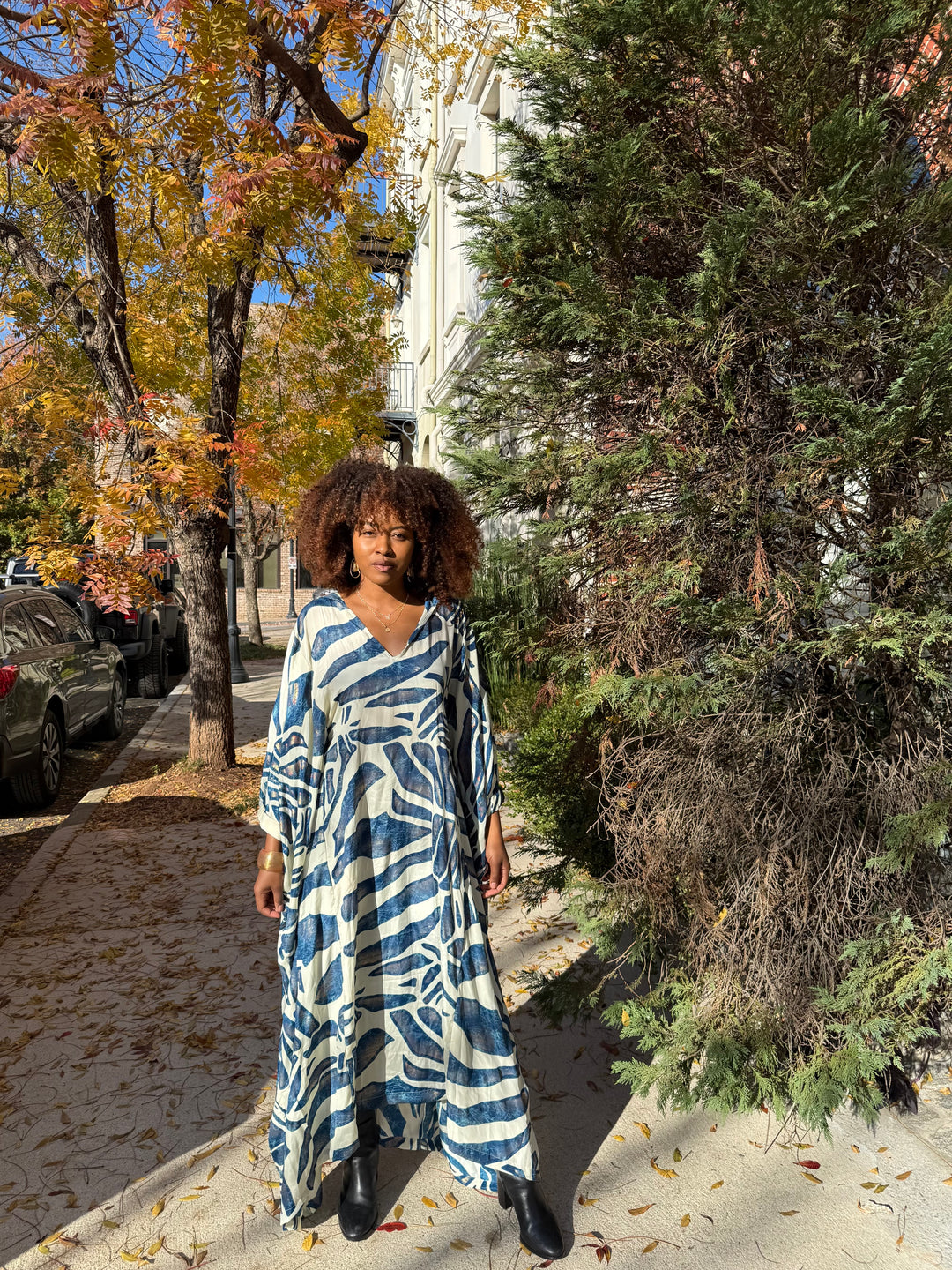 The Blue and Ivory Hooded Caftini