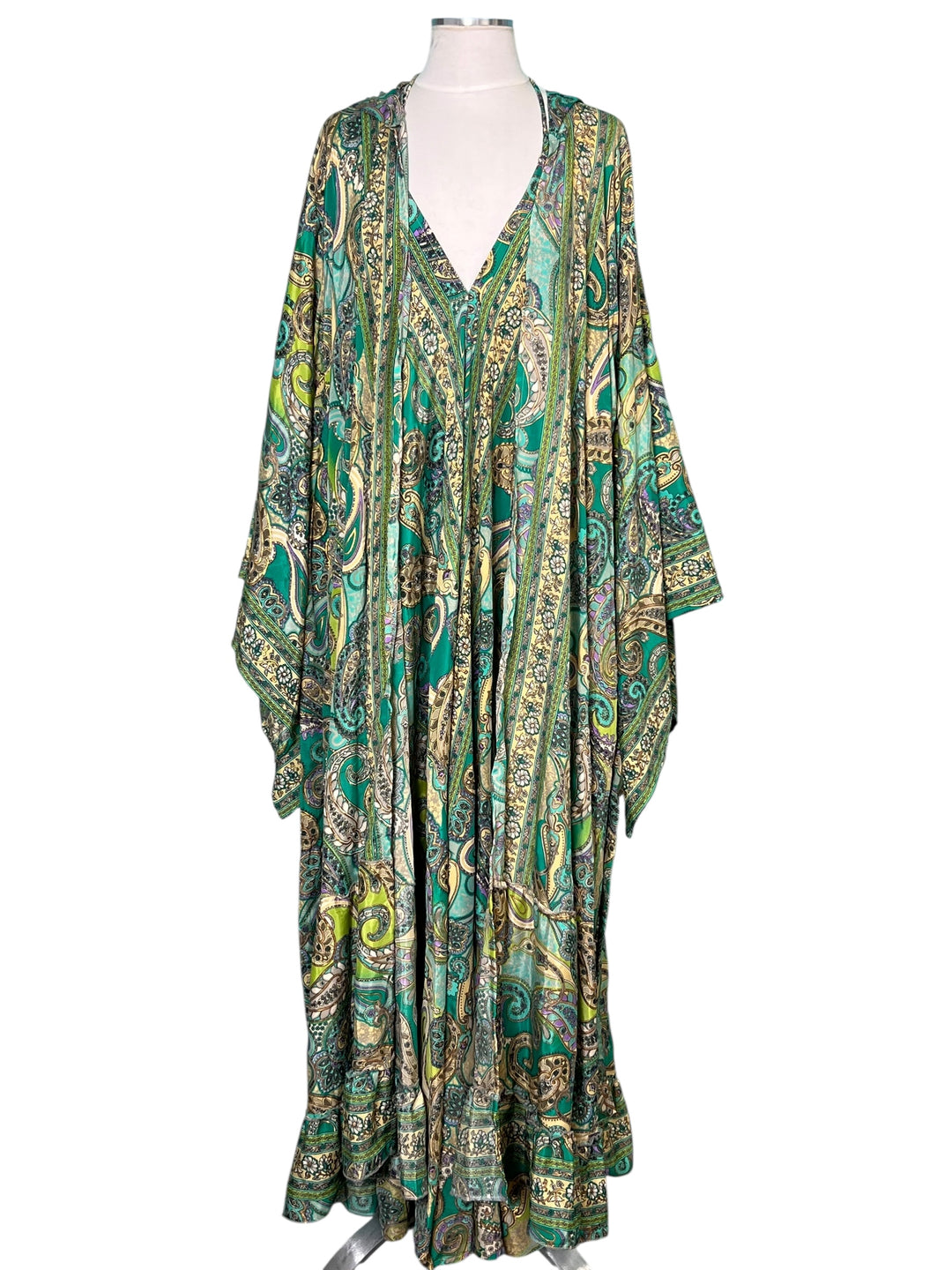 The Verdant Majesty Silk Kimono Dress Set
