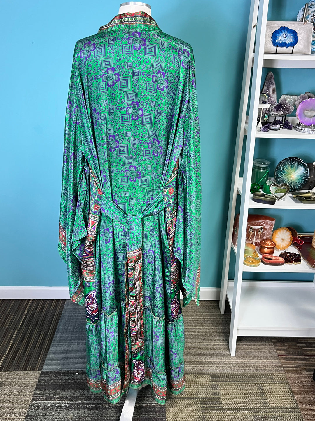 The Emerald Green Vintage Sari Silk Kimono