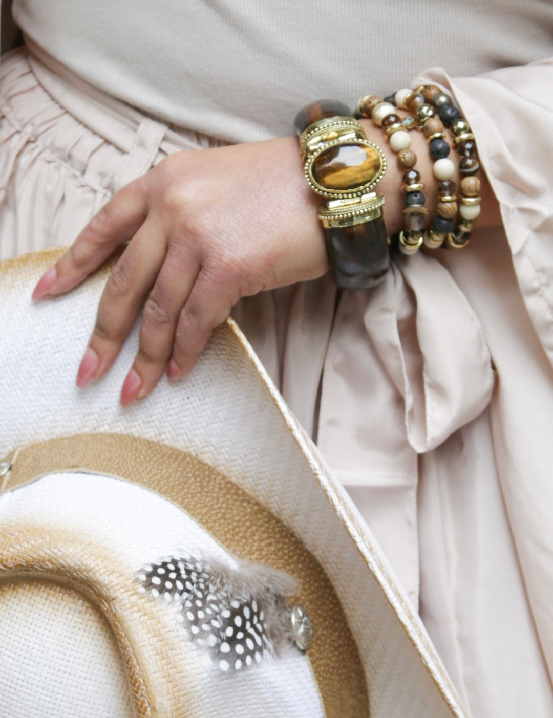 The Boho Luxe Wood Brass Bangle Gemstone Collection