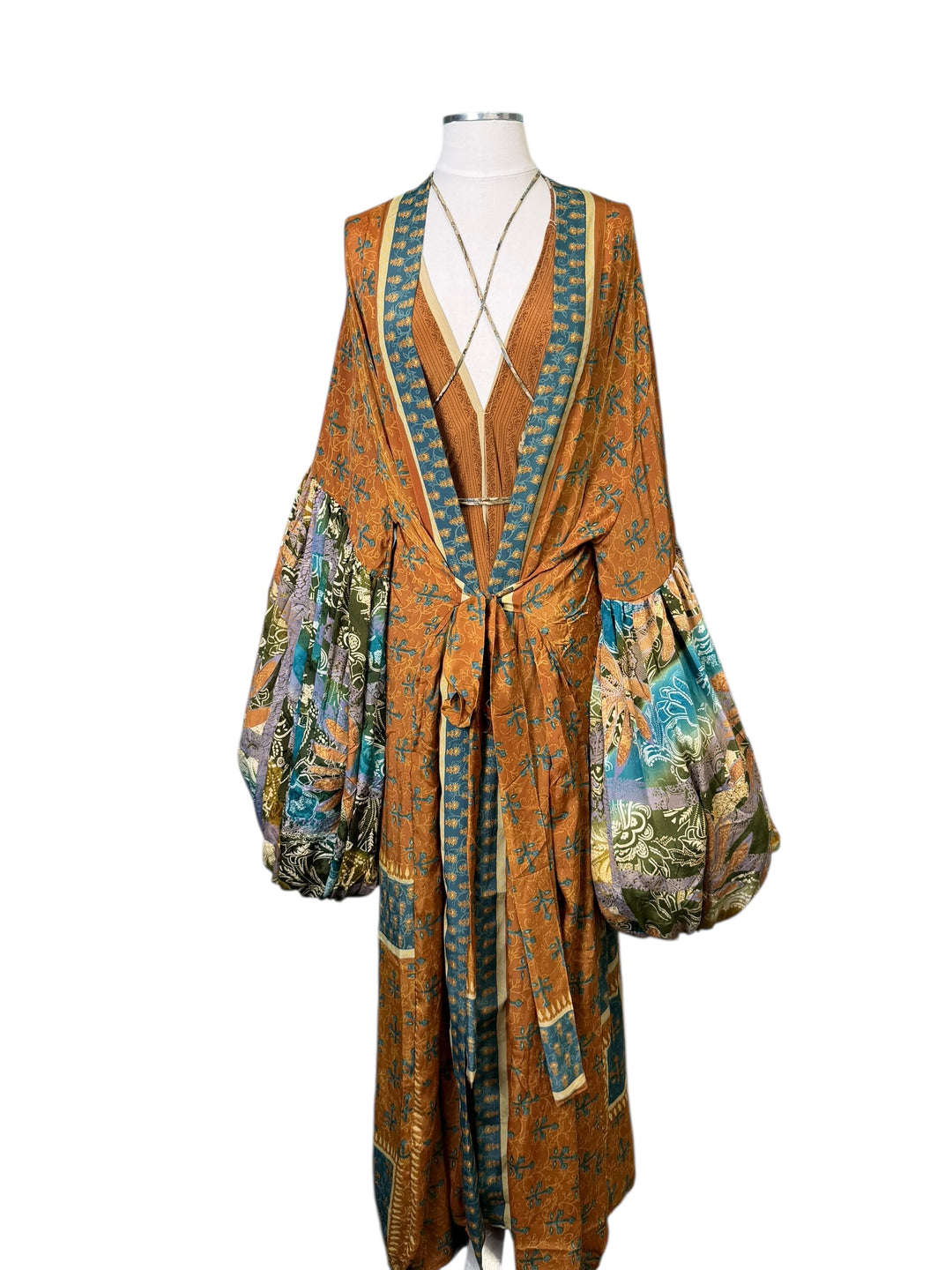 The Desert Empress Vintage Silk Two-Piece Set - Kimono Duster & Point Dress