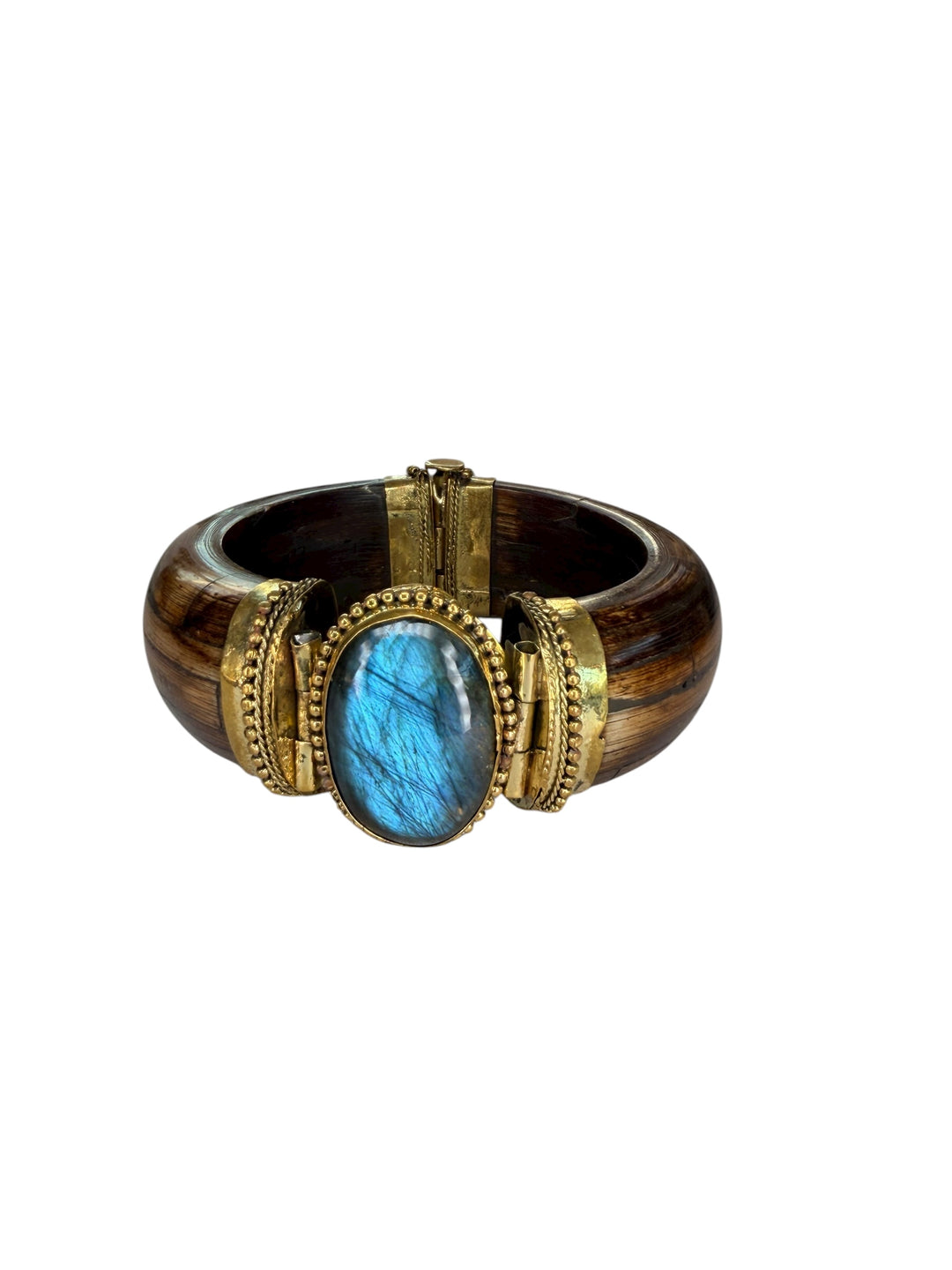 The Boho Luxe Wood Brass Bangle Gemstone Collection