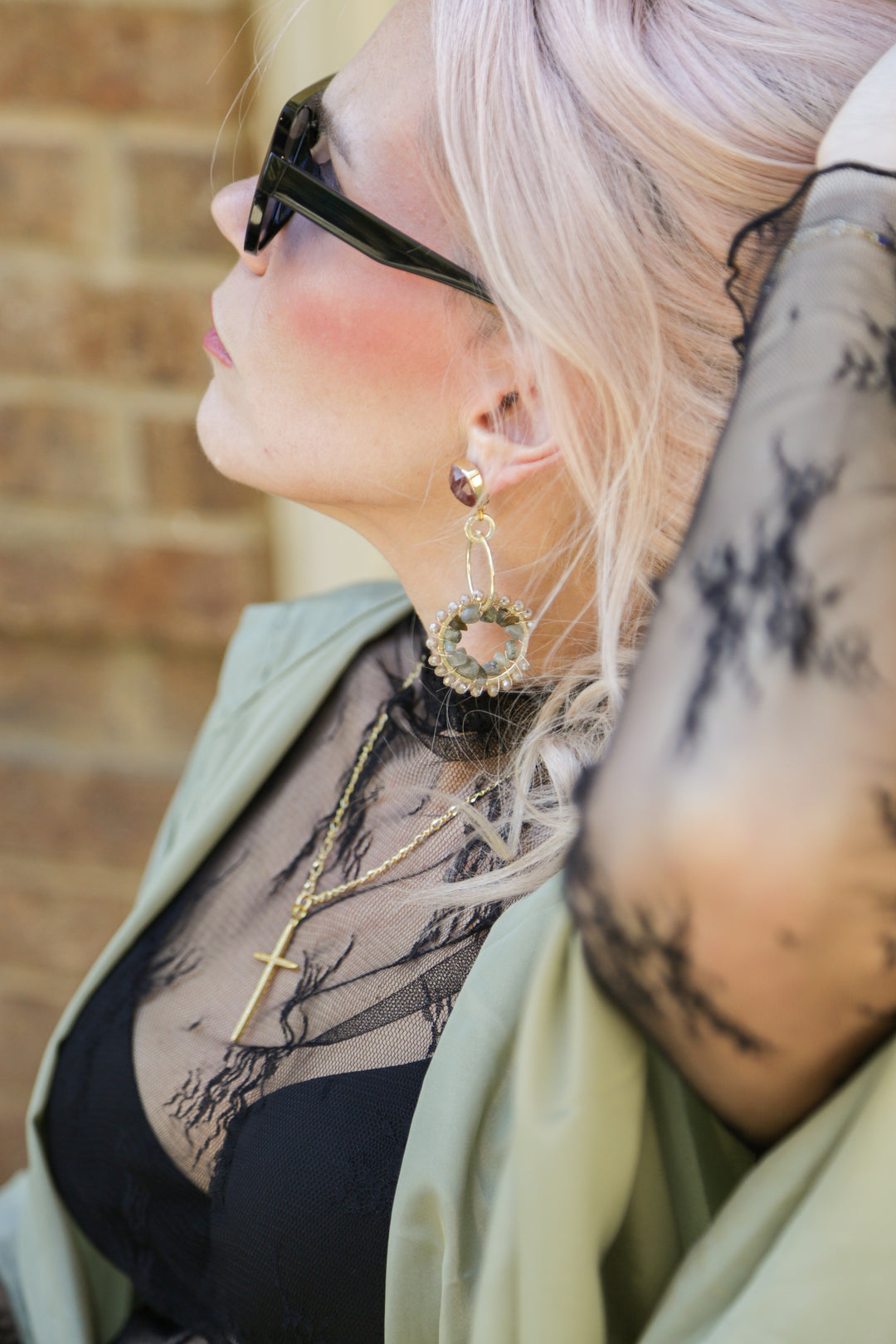 The Golden Labradorite and Crystal Dangle Hoops