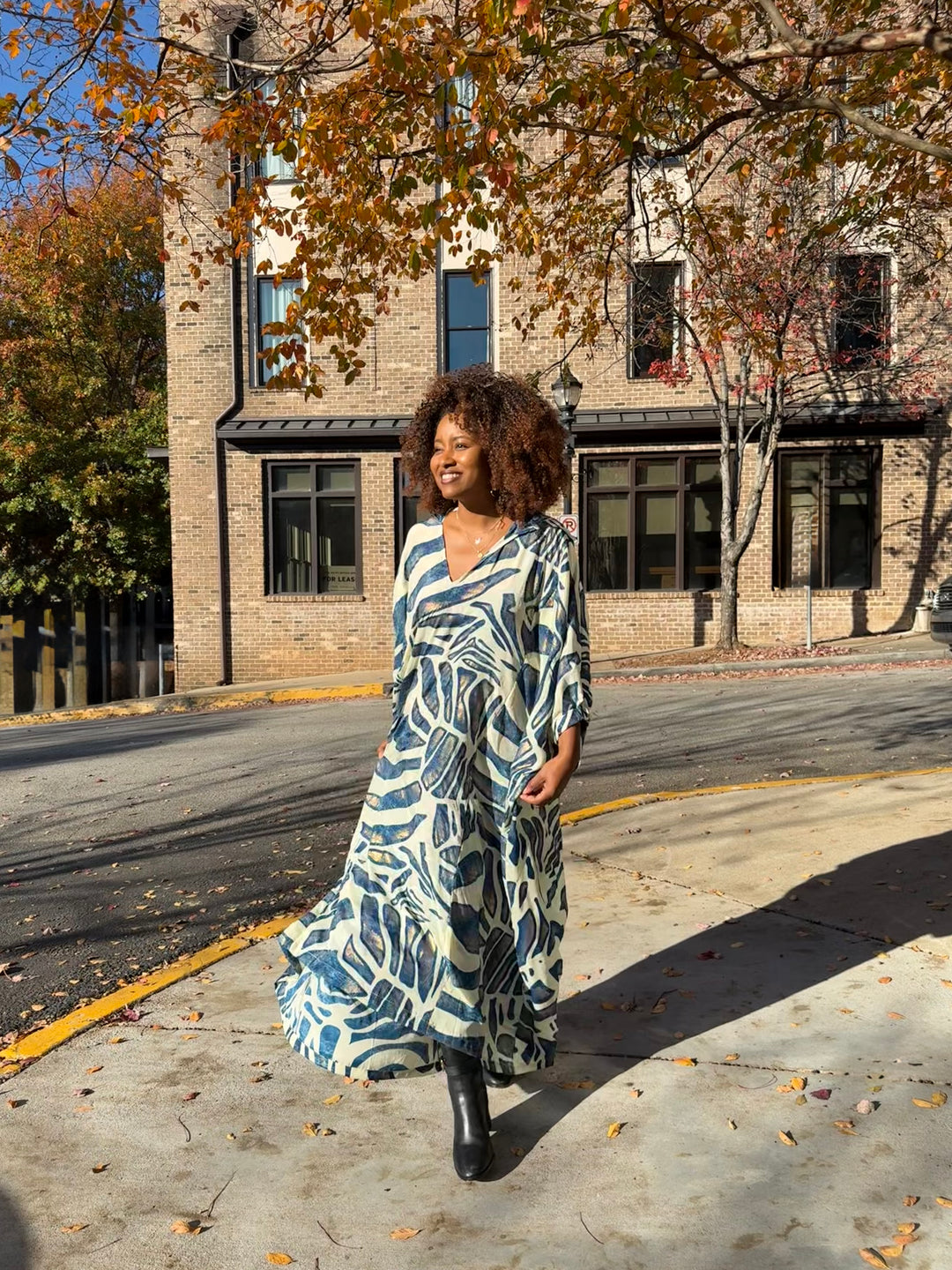 The Blue and Ivory Hooded Caftini