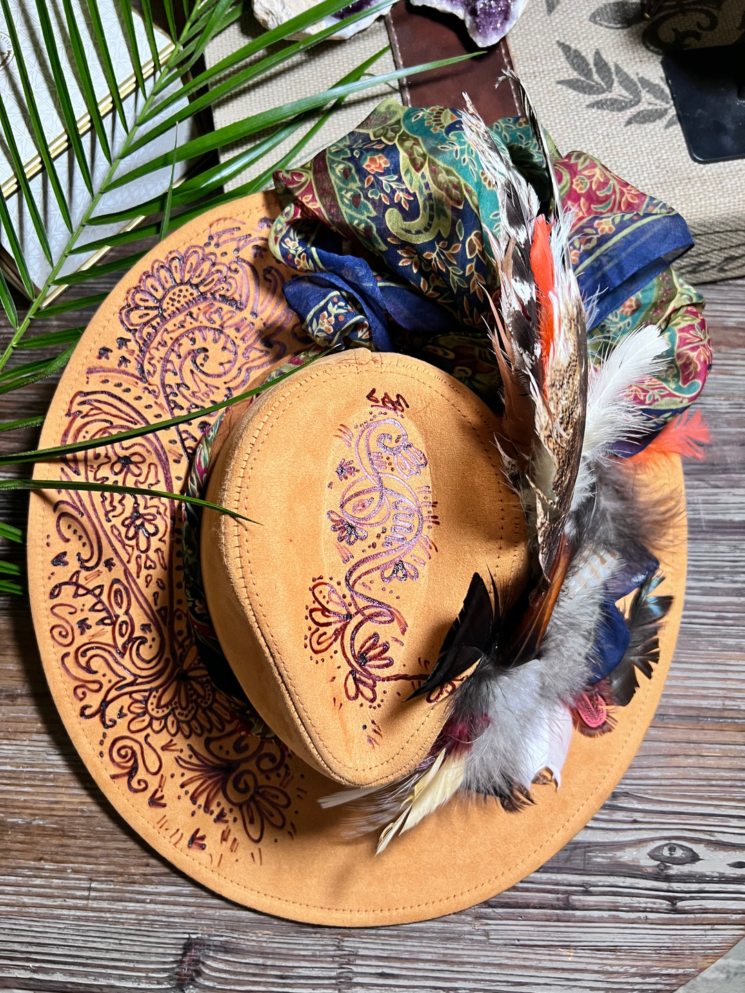 The Burned Paisley Feathered Hat