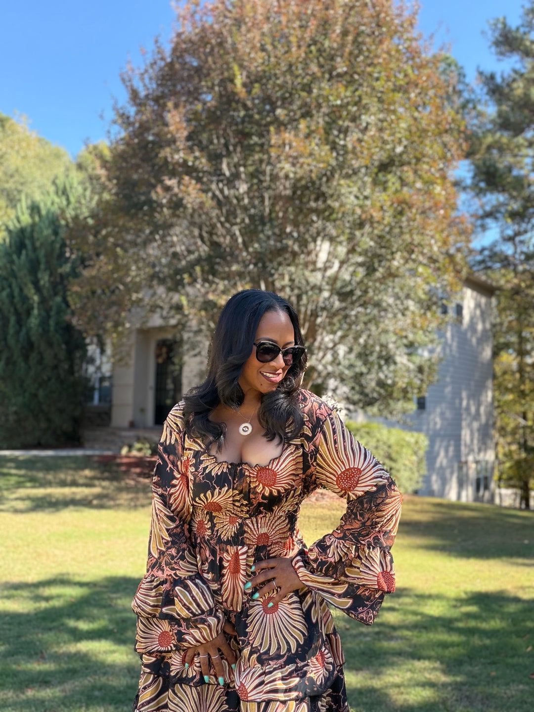 The Amber Bloom Silk Designer Dress