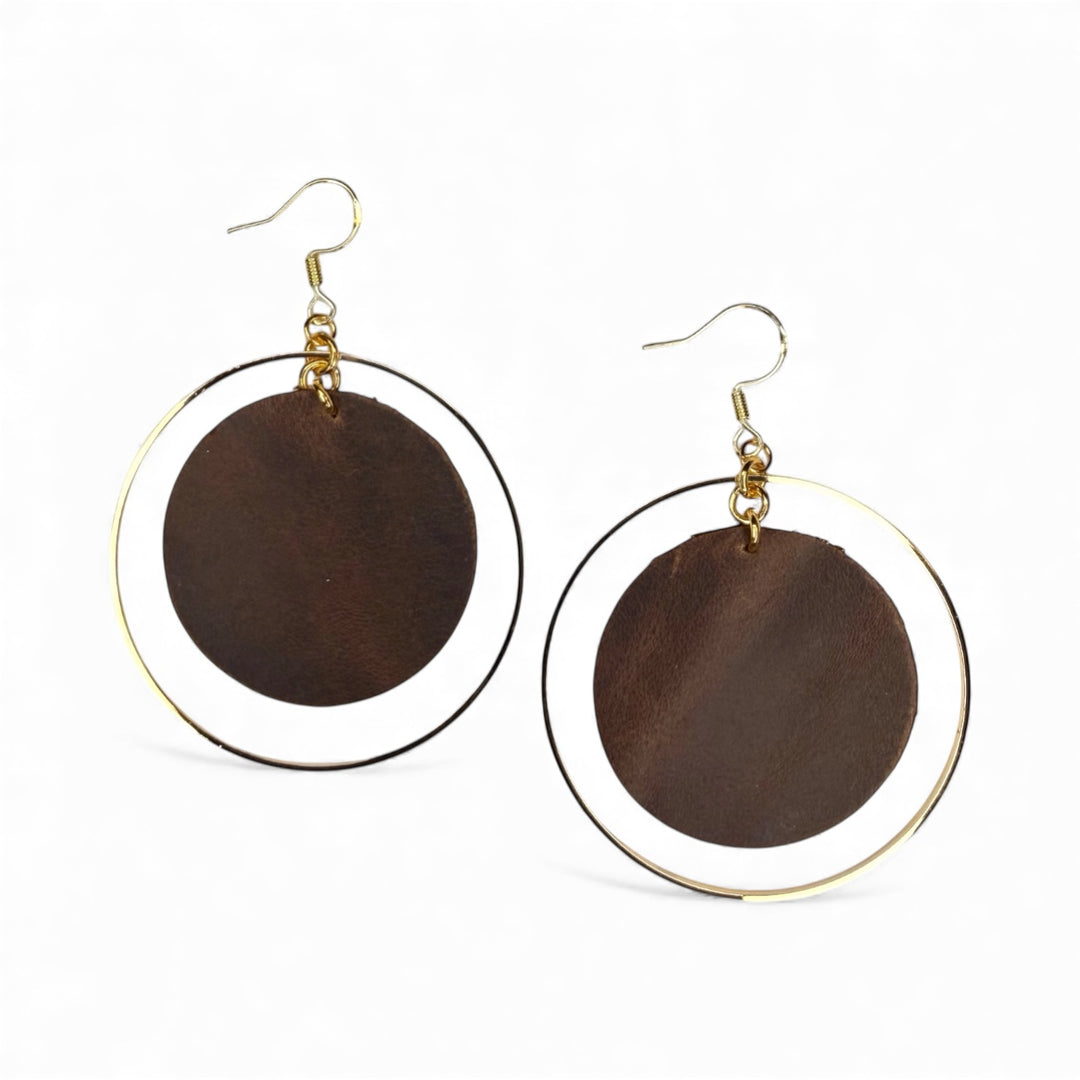 The Chocolate Leather Hoop Earrings