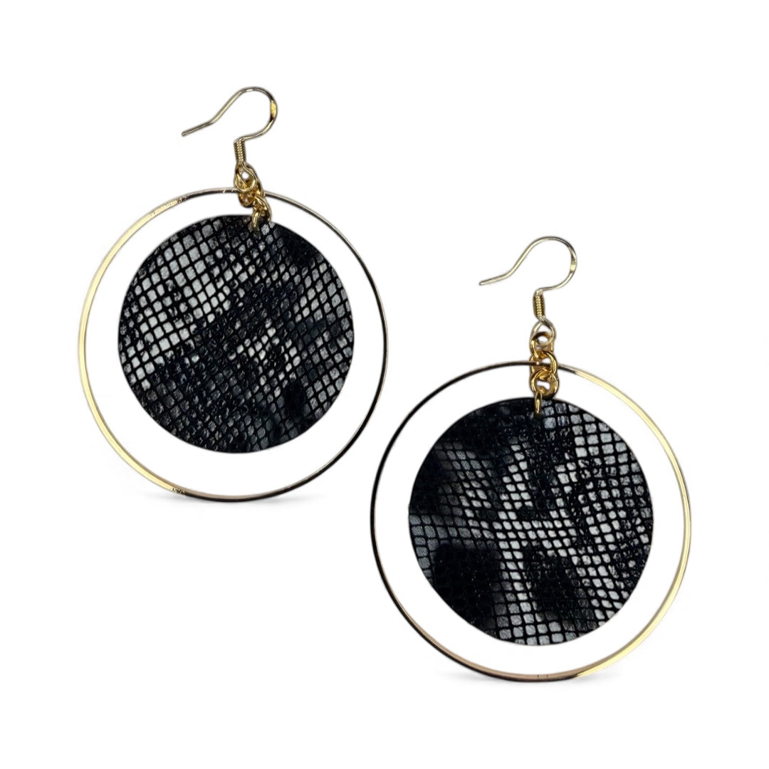 The Black and White Embossed Leather Hoop Earrings