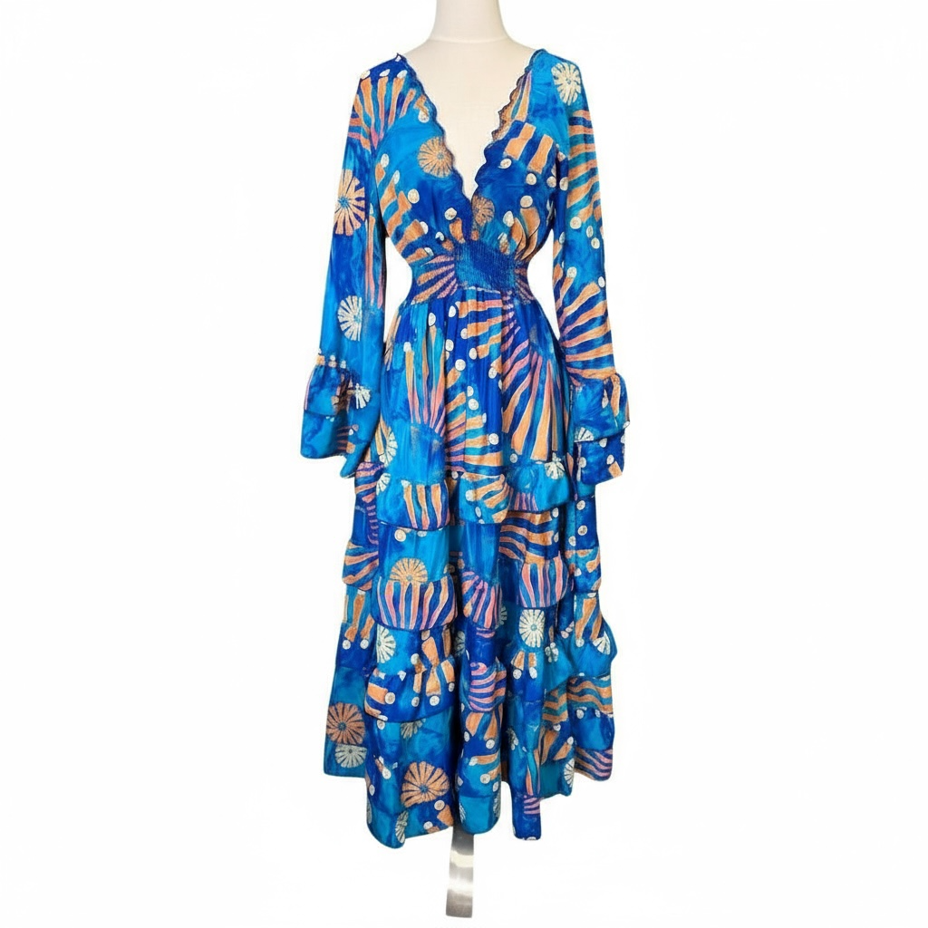 The Ocean Whisper Silk Designer Dress