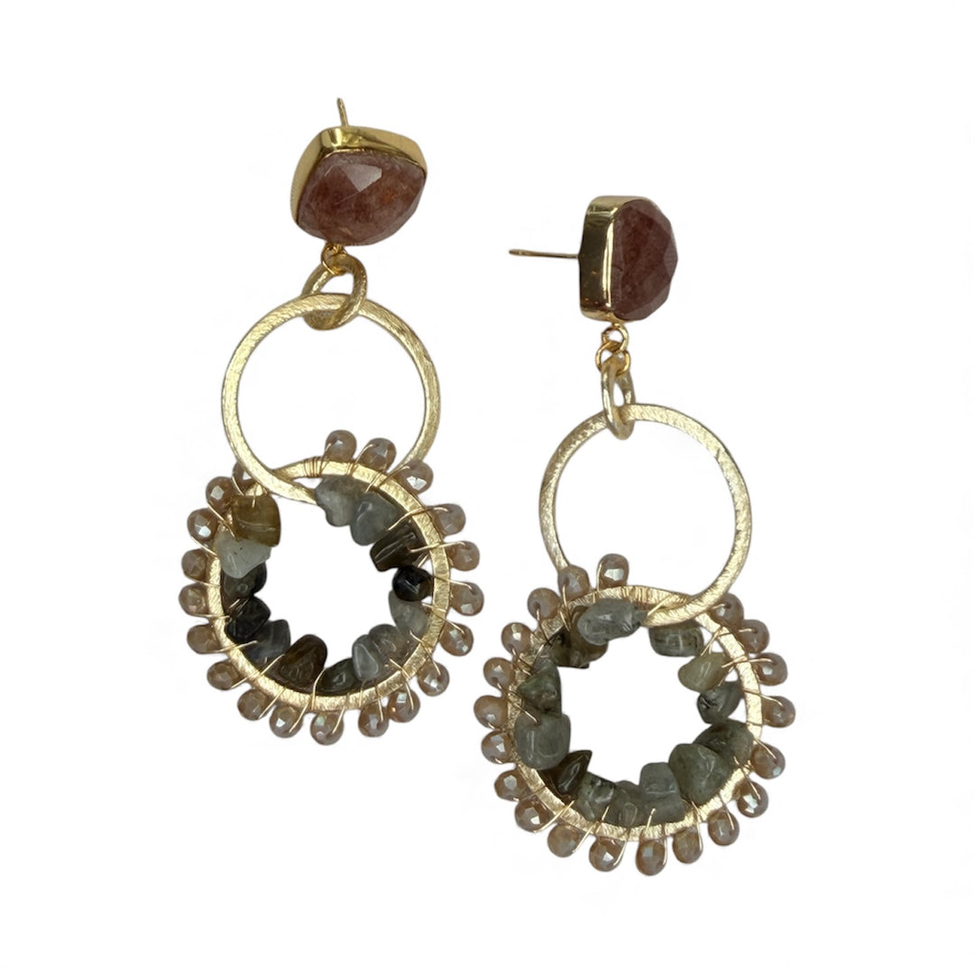 The Golden Labradorite and Crystal Dangle Hoops