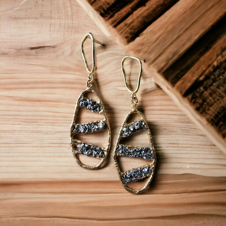 Pyrite brass irregular shape earrings