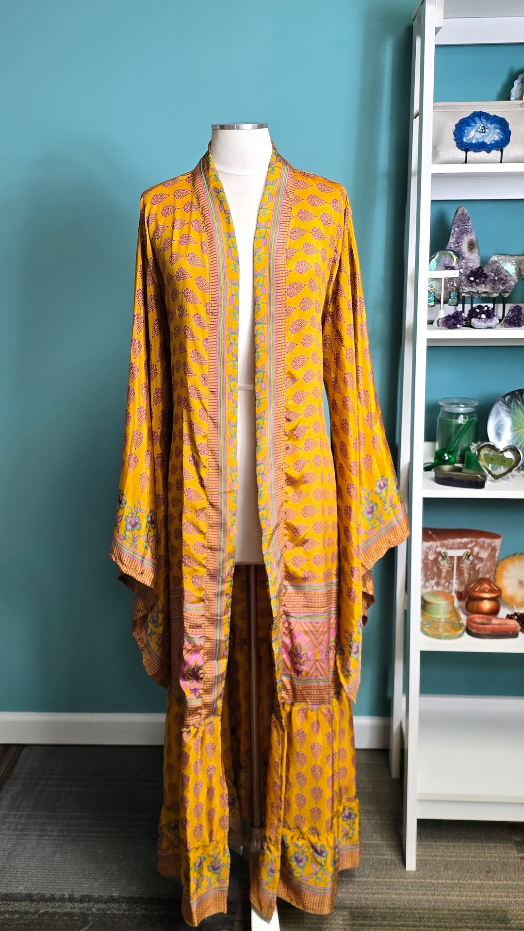 The Golden Ember Vintage Sari Silk Kimono