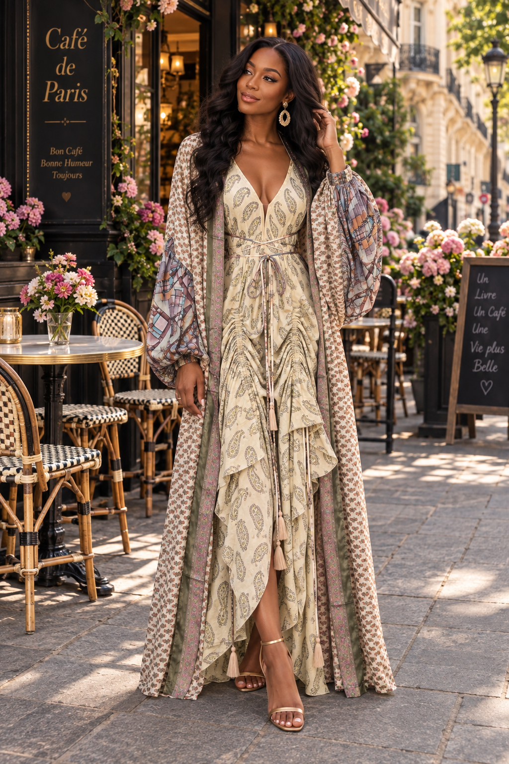 The Vintage Muse Silk Vault Tulip Arm Long Kimono & Point Dress Set-234