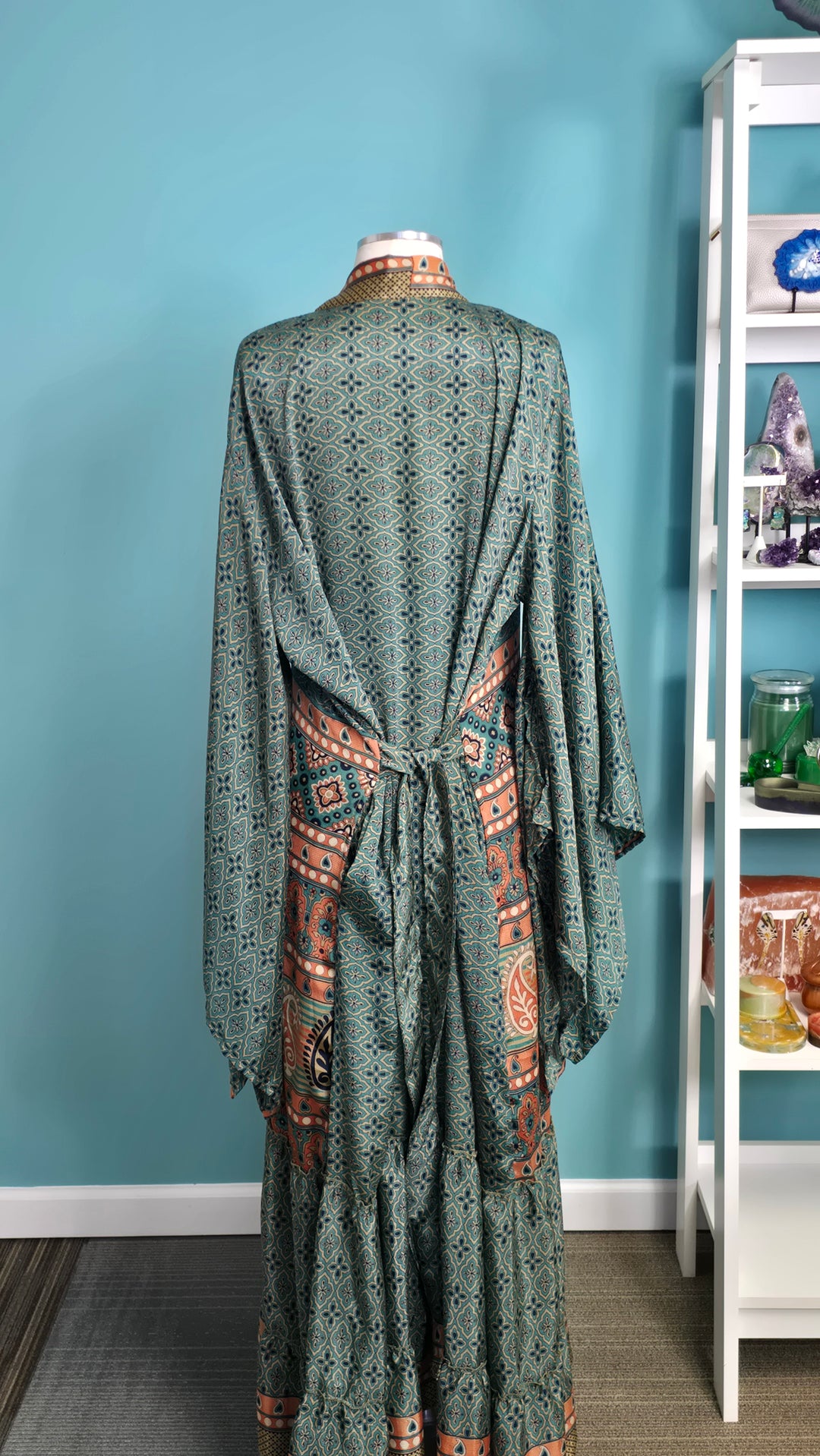 The Sapphire Teal Vintage Sari Silk Kimono