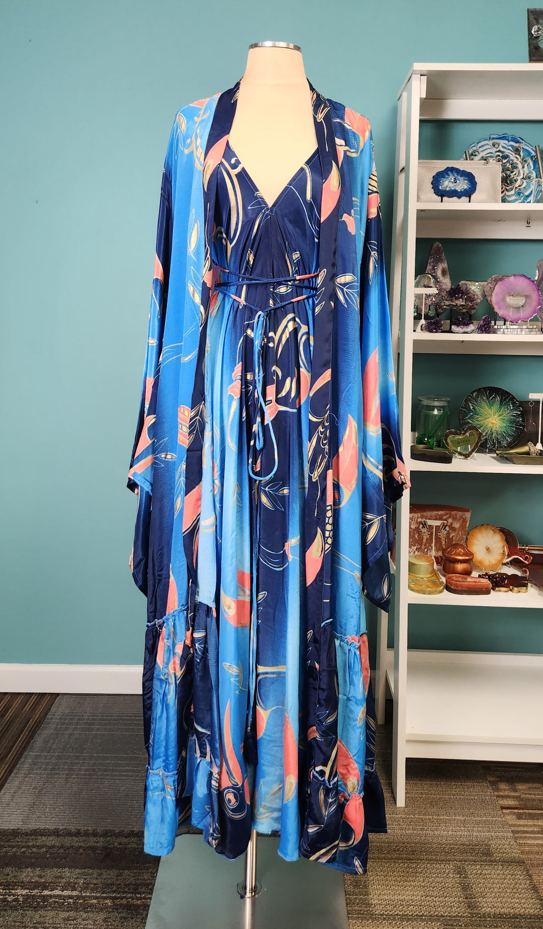 The Azure Paradise Silk Kimono & Point Dress Set 201