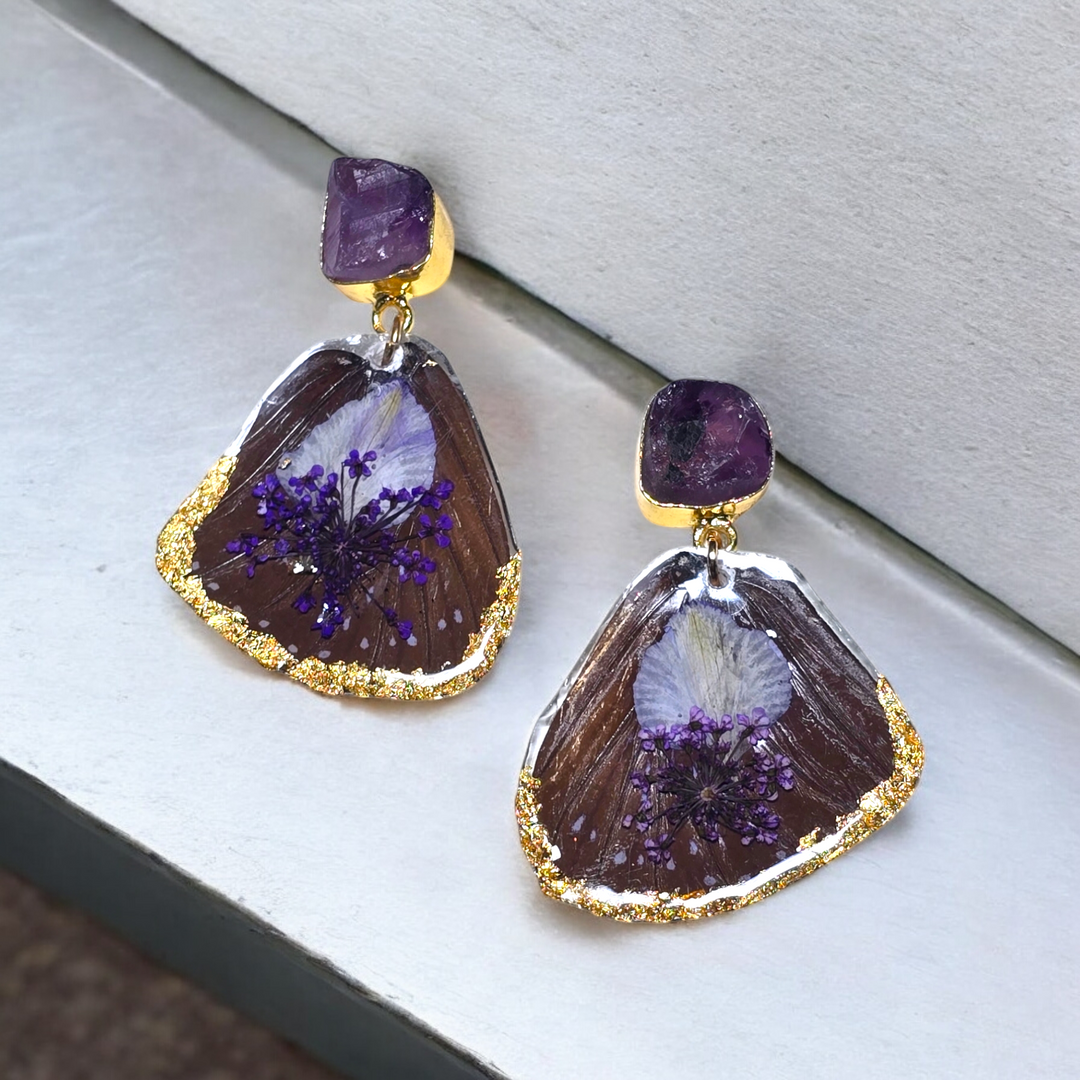 The Amethyst REAL Butterfly Post Earrings