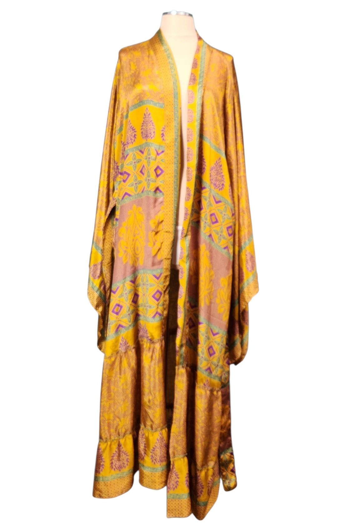 The Golden Solstice Sari Silk Kimono-132
