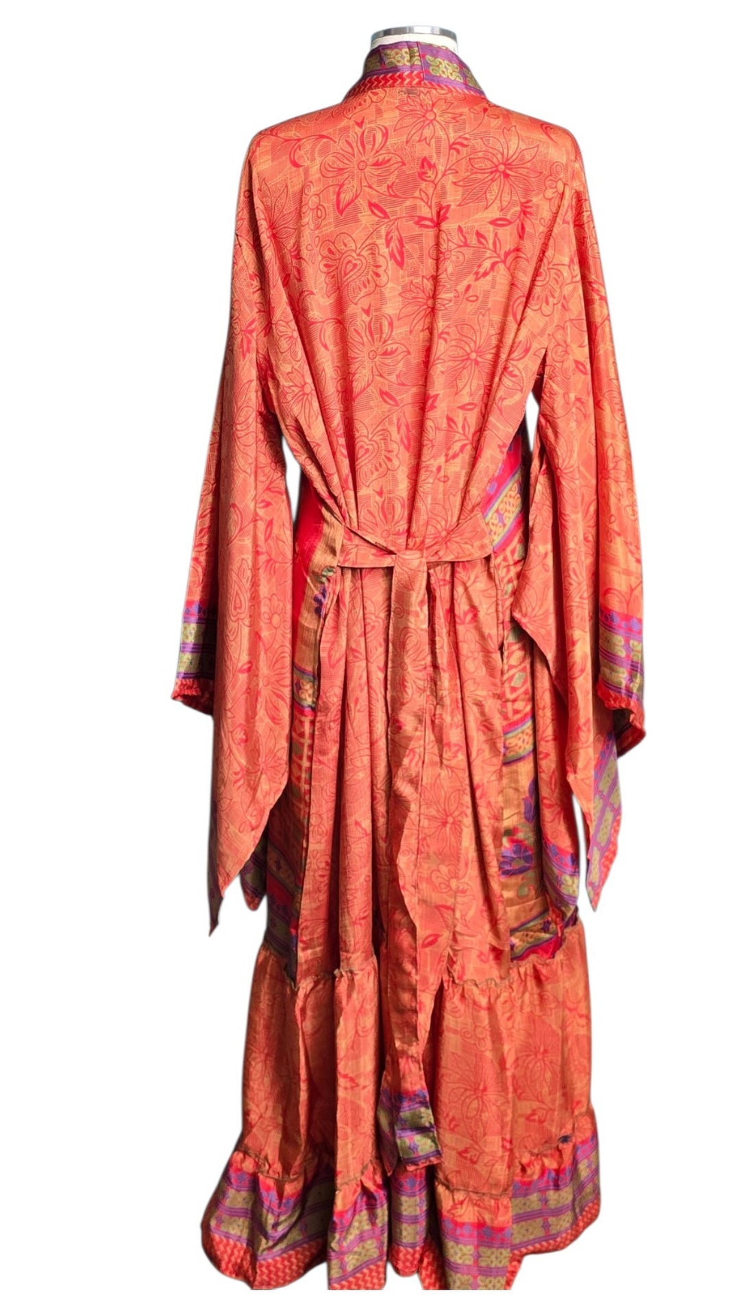 The Sunset Serenade Vintage Sari Silk Kimono-117