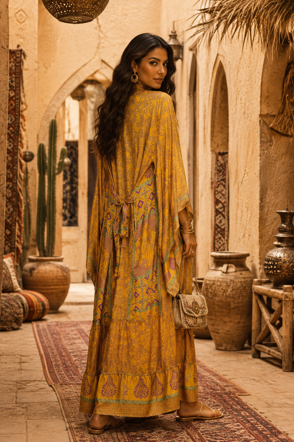 The Golden Solstice Sari Silk Kimono-132