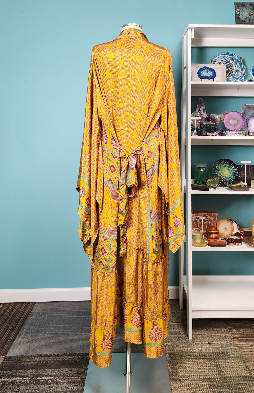 The Golden Solstice Sari Silk Kimono-132