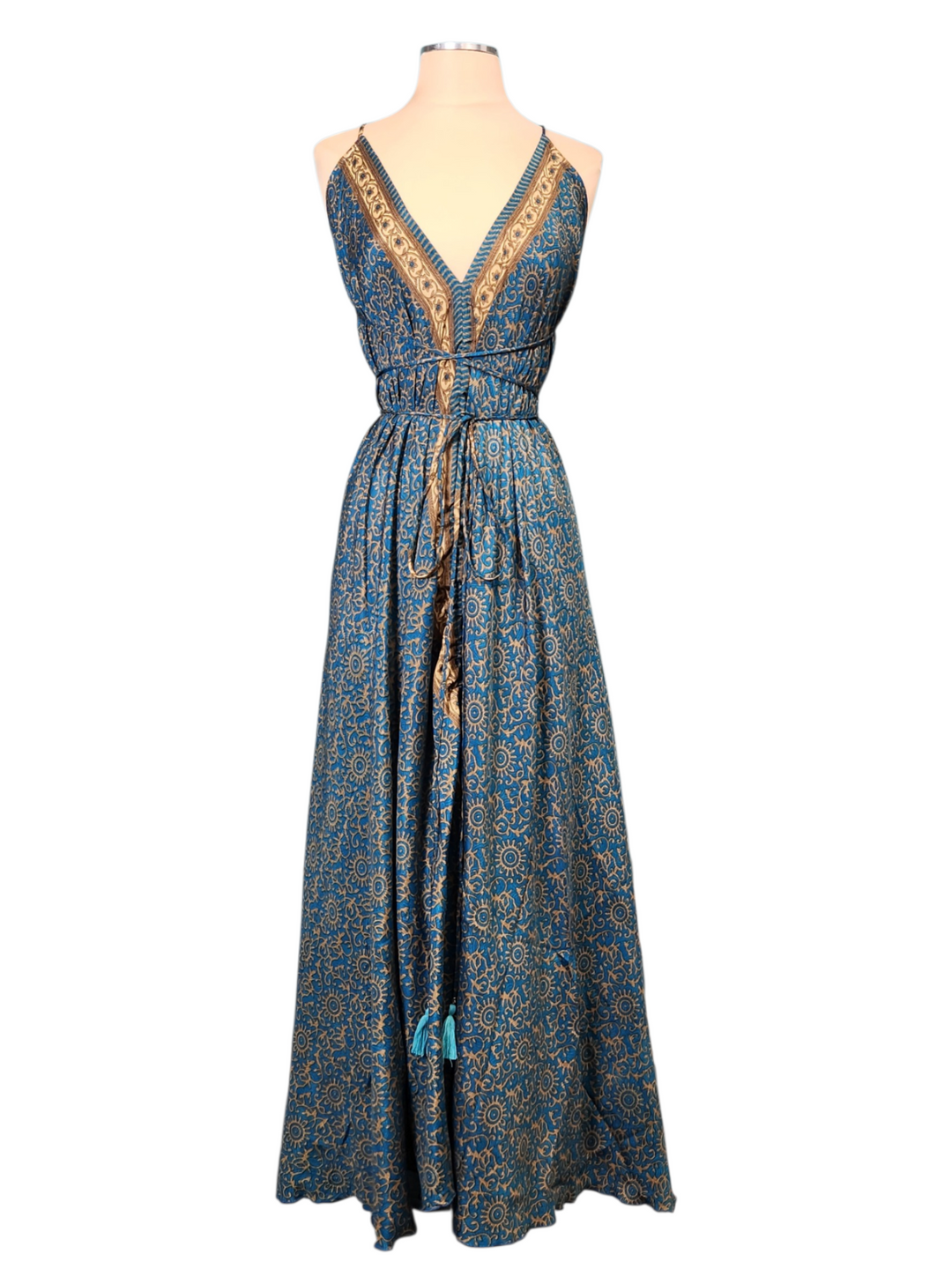 The Blue Porcelain Silk Vault Tulip Arm Long Kimono & Point Dress Set-232