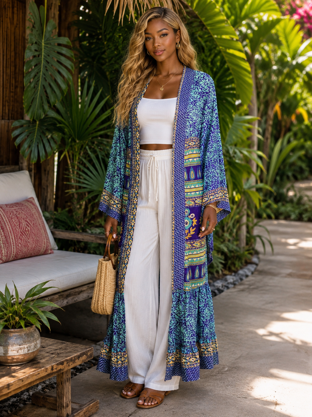 The Midnight Sapphire Vintage Sari Silk Kimono-121