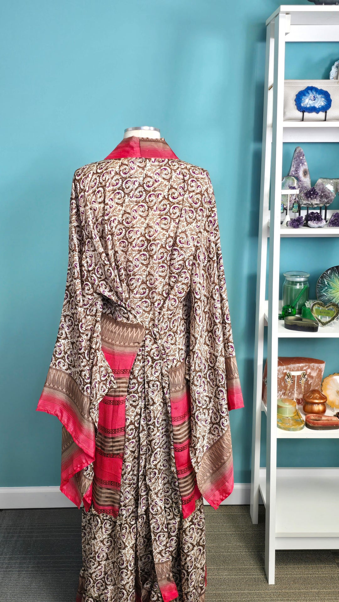 The Chocolate Rose Vintage Sari Silk Kimono
