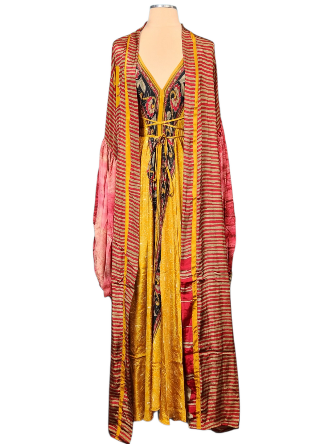 The Ruby Sunrise Silk Vault Tulip Arm Long Kimono & Point Dress Set-254