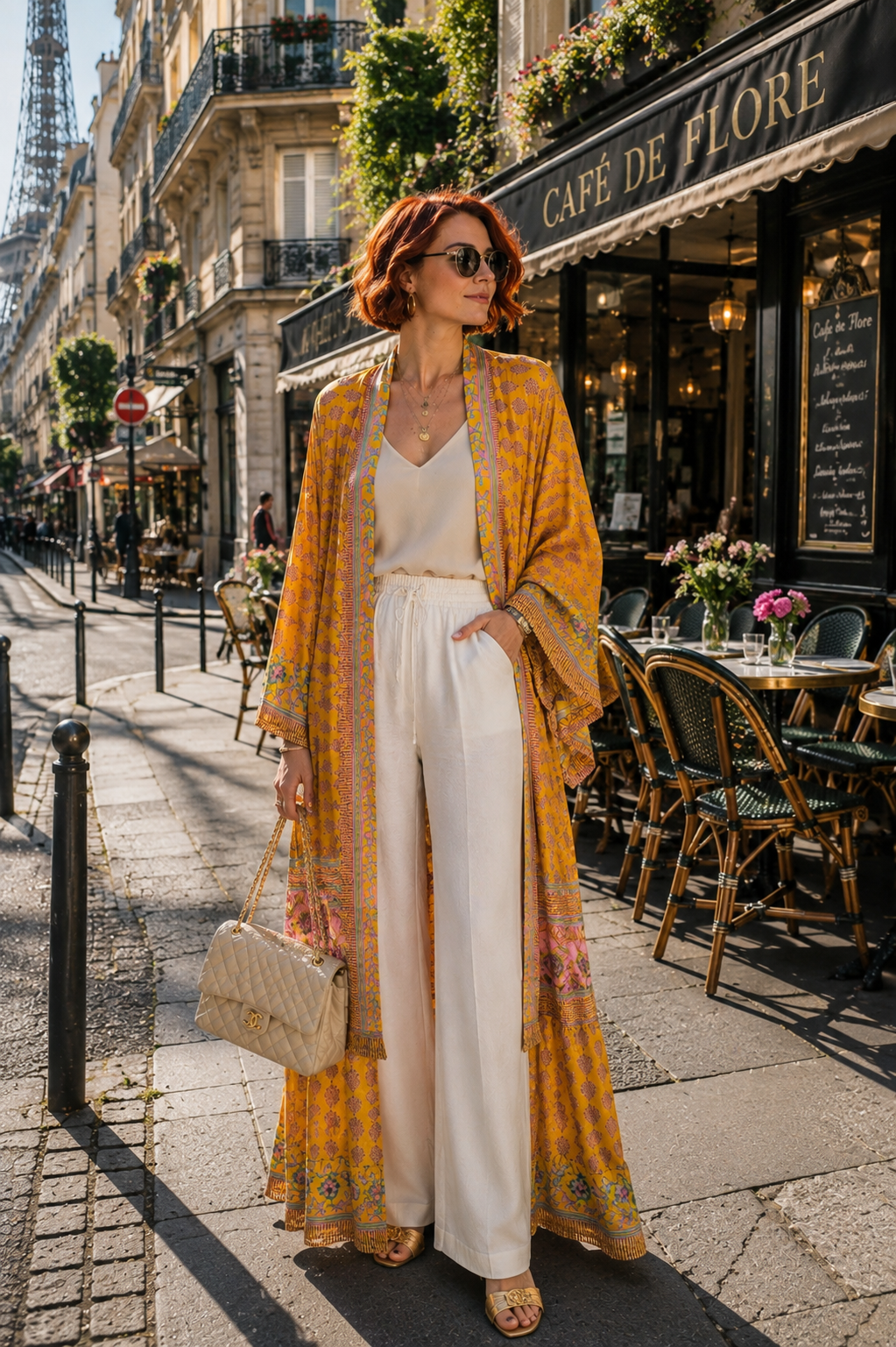 The Golden Ember Vintage Sari Silk Kimono-128