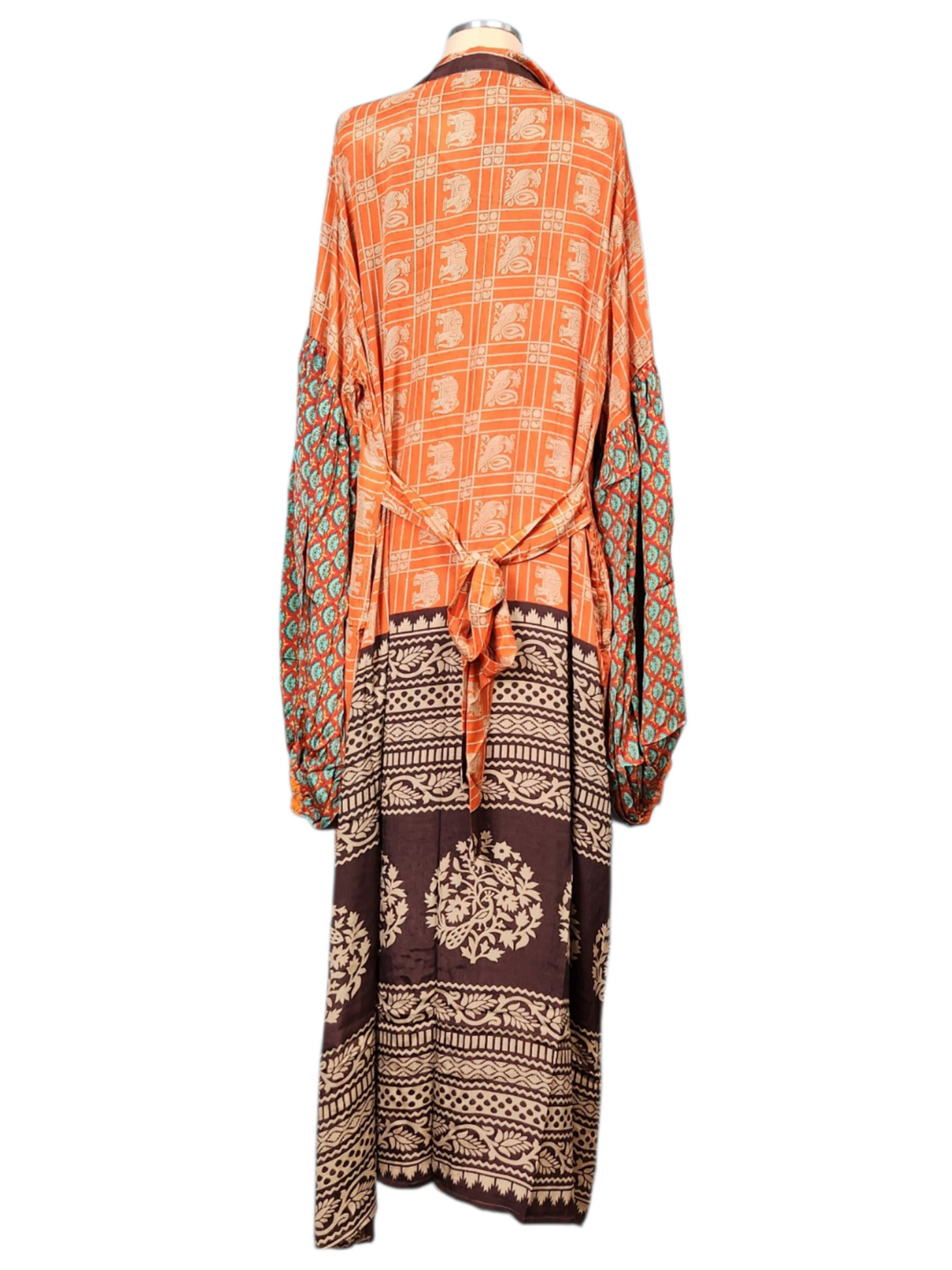 The Burnt Amber Silk Vault Tulip Arm Long Kimono & Point Dress Set-249