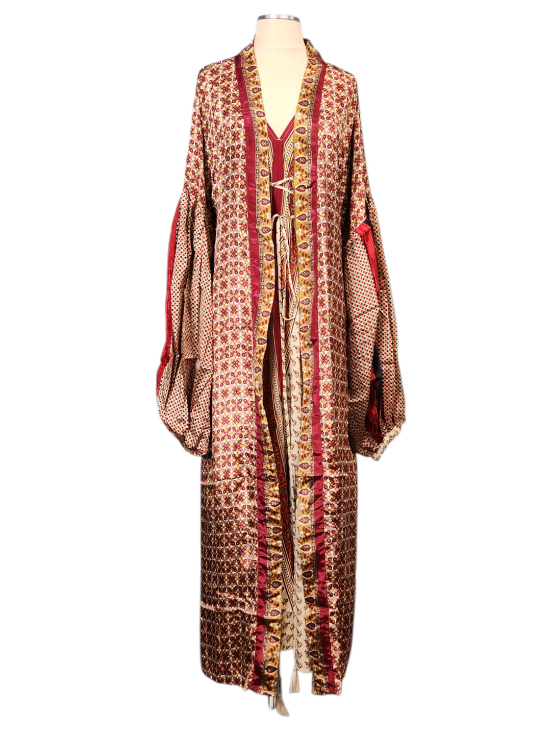 The Crimson Marigold Silk Vault Tulip Arm Long Kimono & Point Dress Set-255