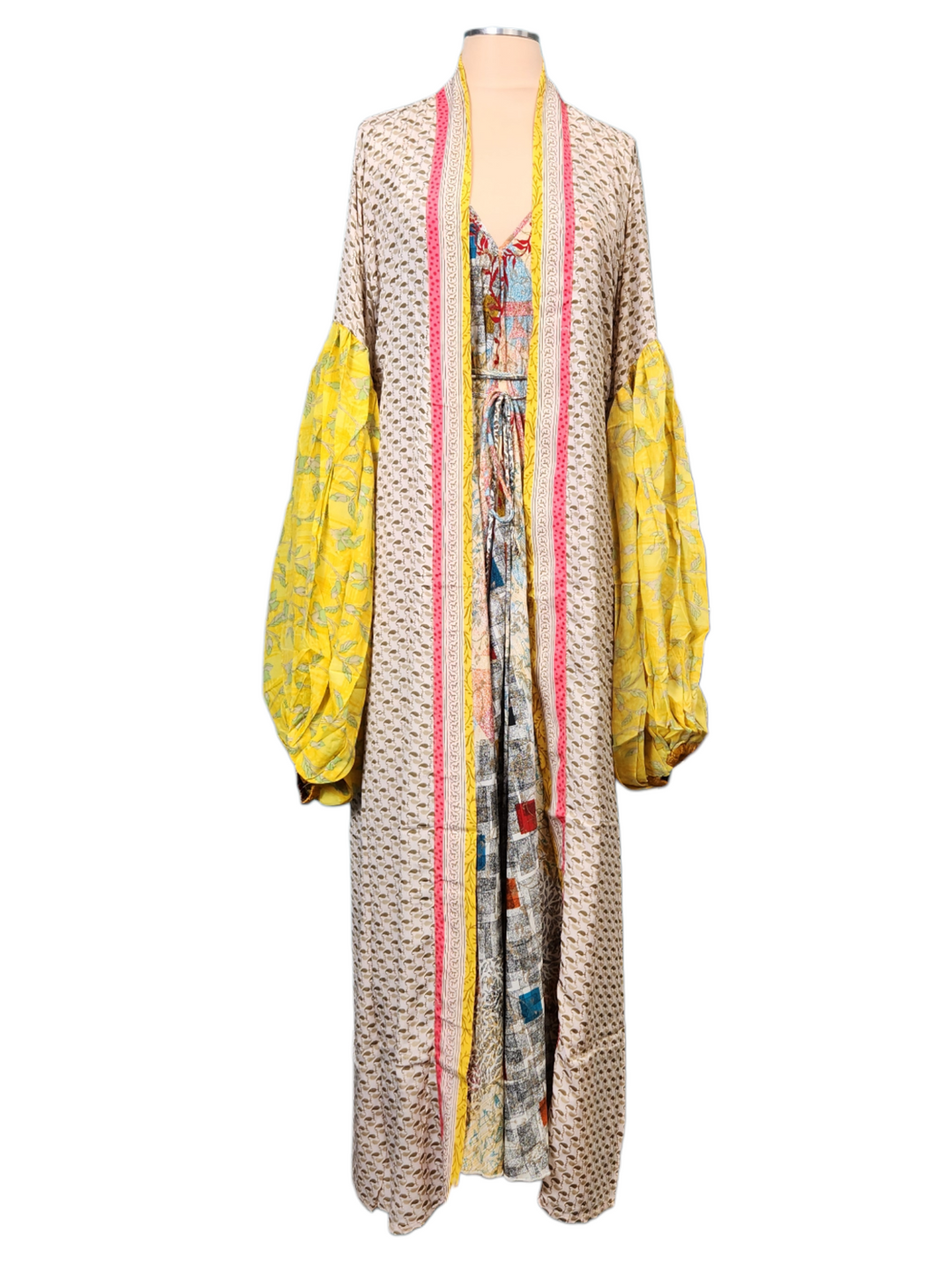 The Sunlit Mosaic Silk Vault Tulip Arm Long Kimono & Point Dress Set-246