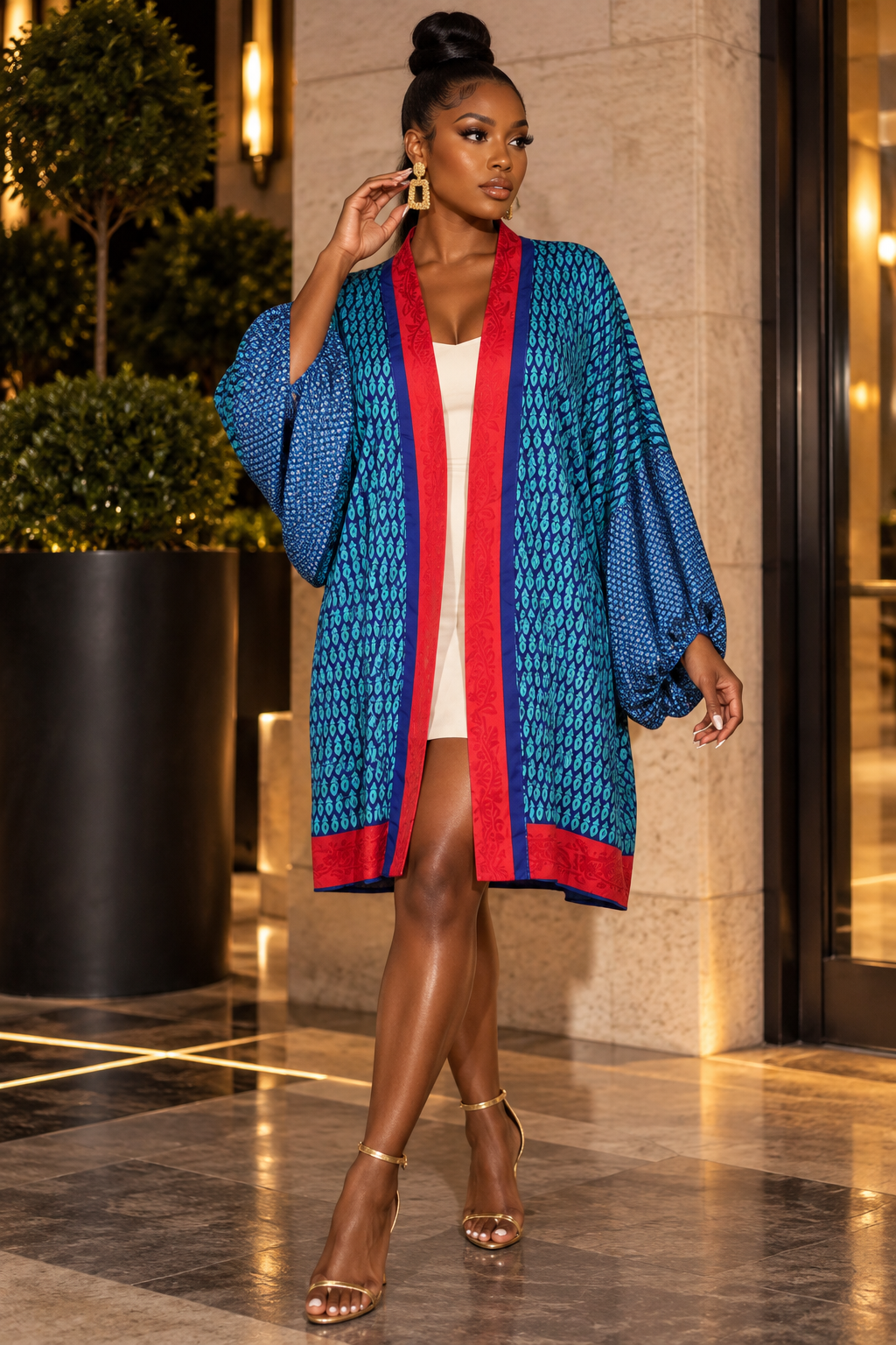 The Coral Azure Short Silk Vault Kimono/Duster-153