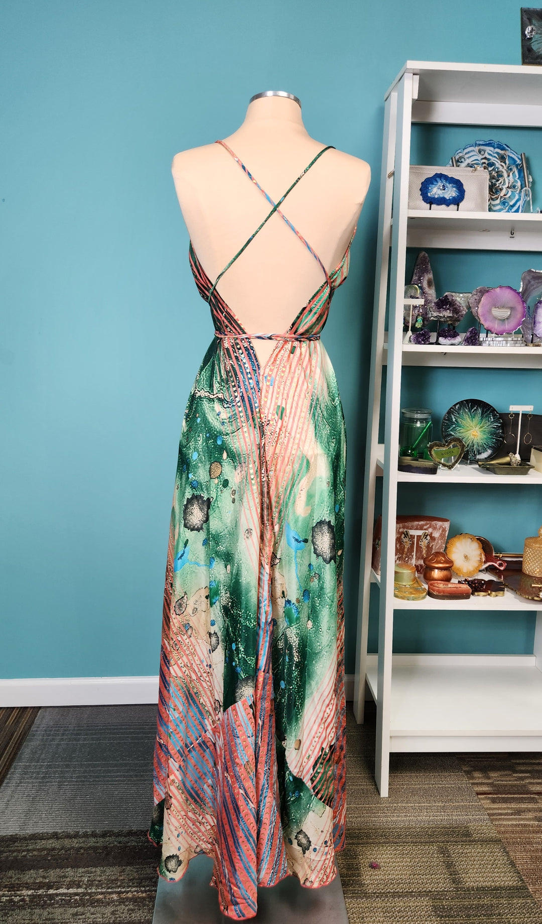The Emerald Oasis Silk Kimono & Point Dress Set - 206