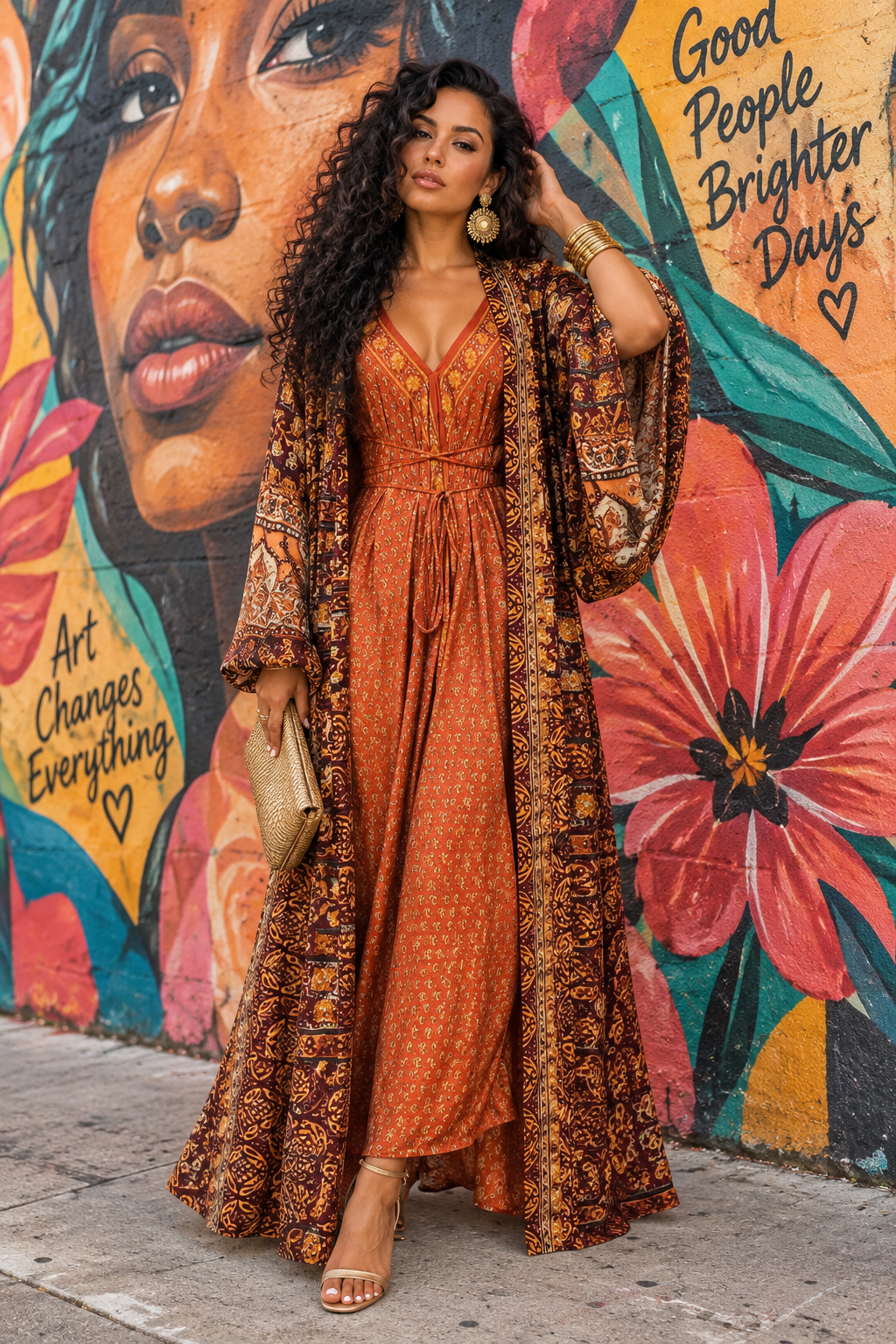 The Ember Royale Silk Vault Tulip Arm Long Kimono & Point Dress Set-231
